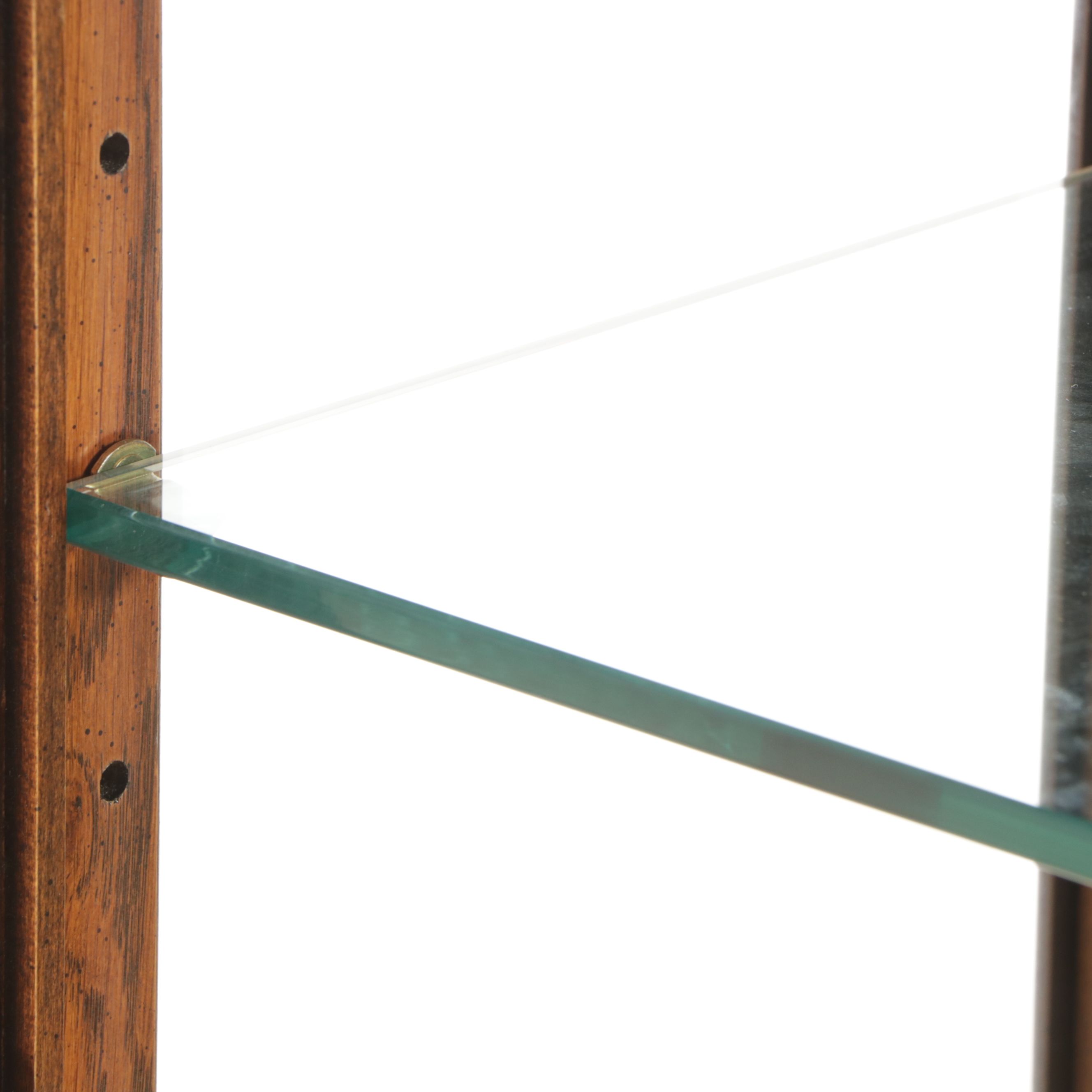 Henredon Campaign Style Oak Finish and Brass Illuminated China Cabinet