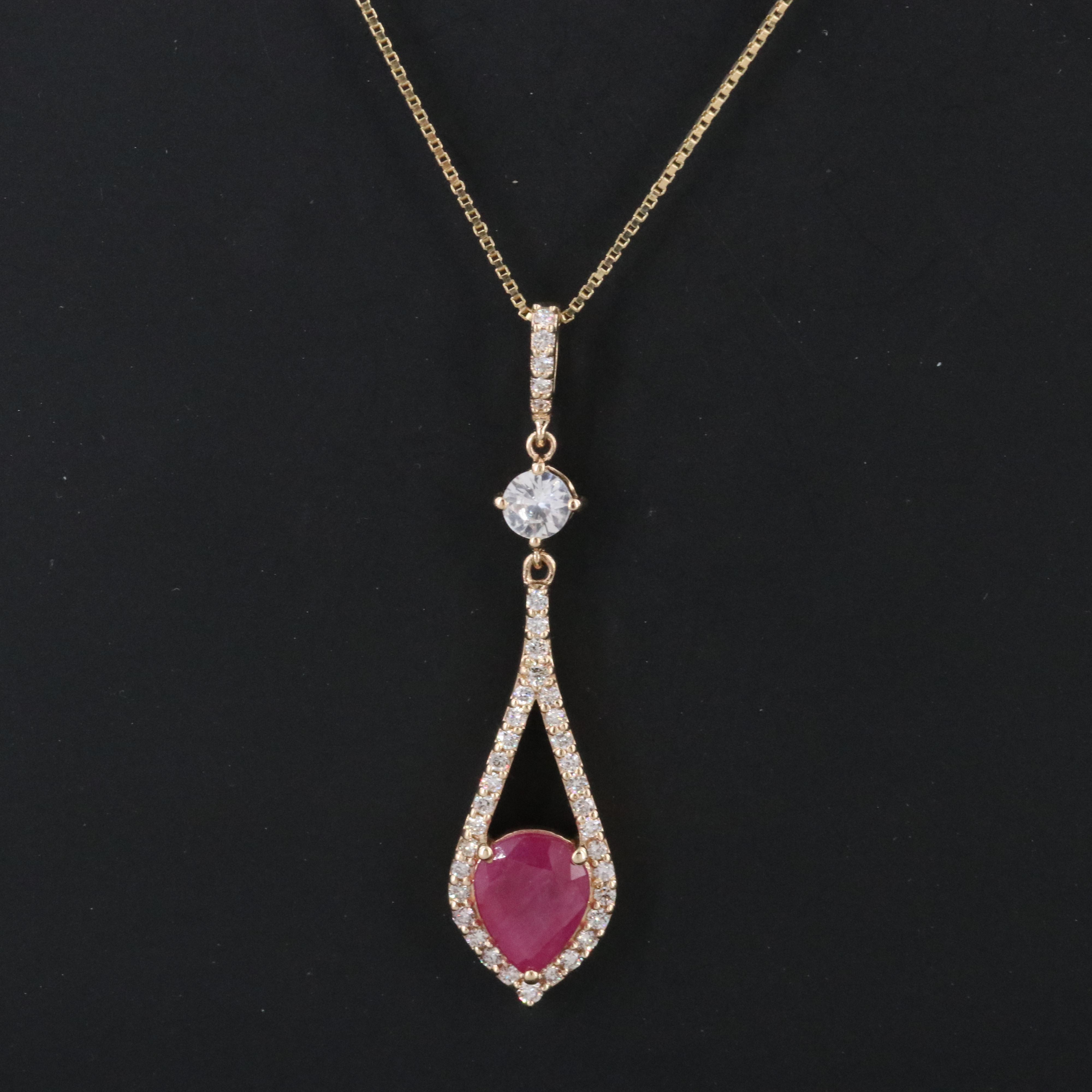 14K 2.01 CT Ruby, White Sapphire and Diamond Pendant Necklace with IGI Report