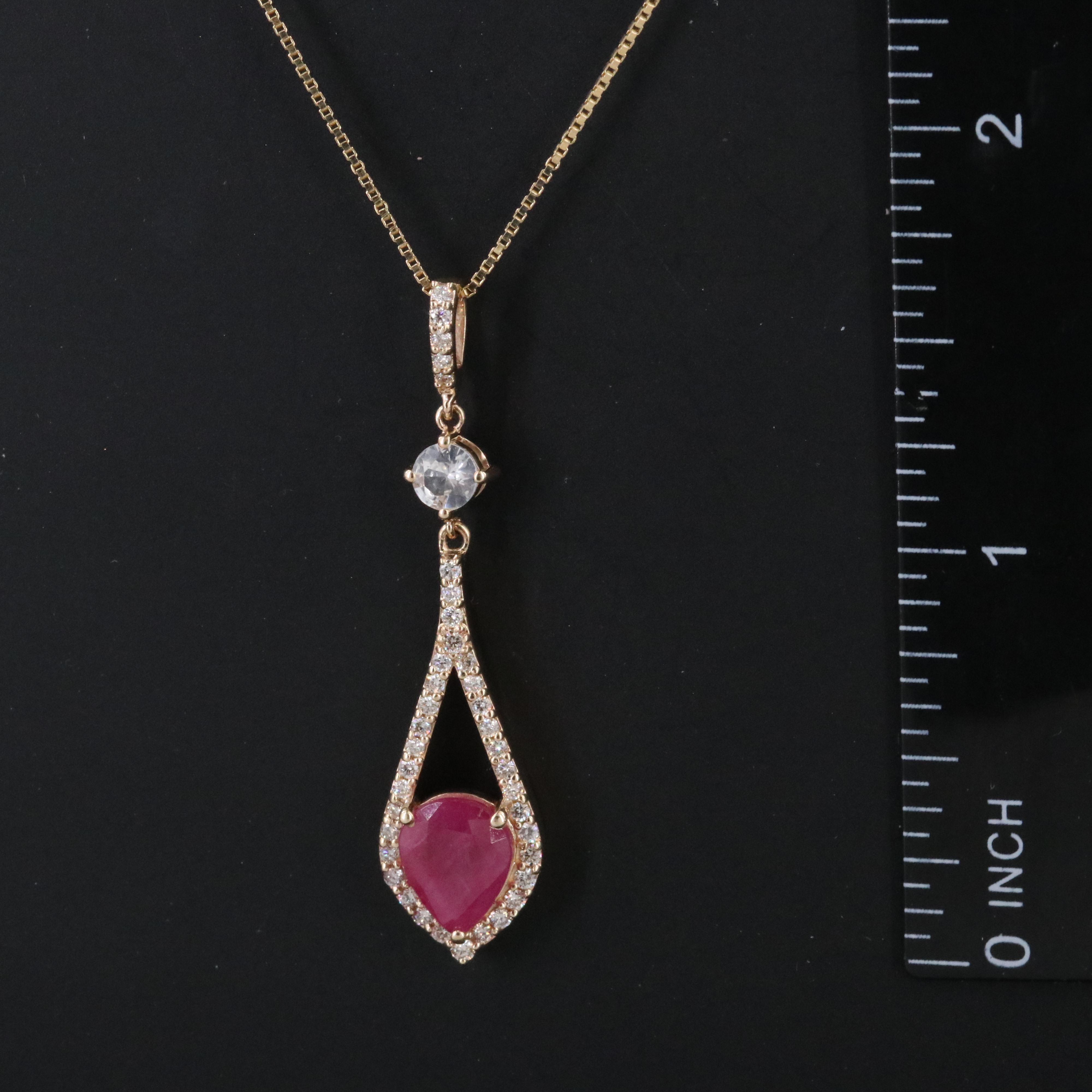 14K 2.01 CT Ruby, White Sapphire and Diamond Pendant Necklace with IGI Report
