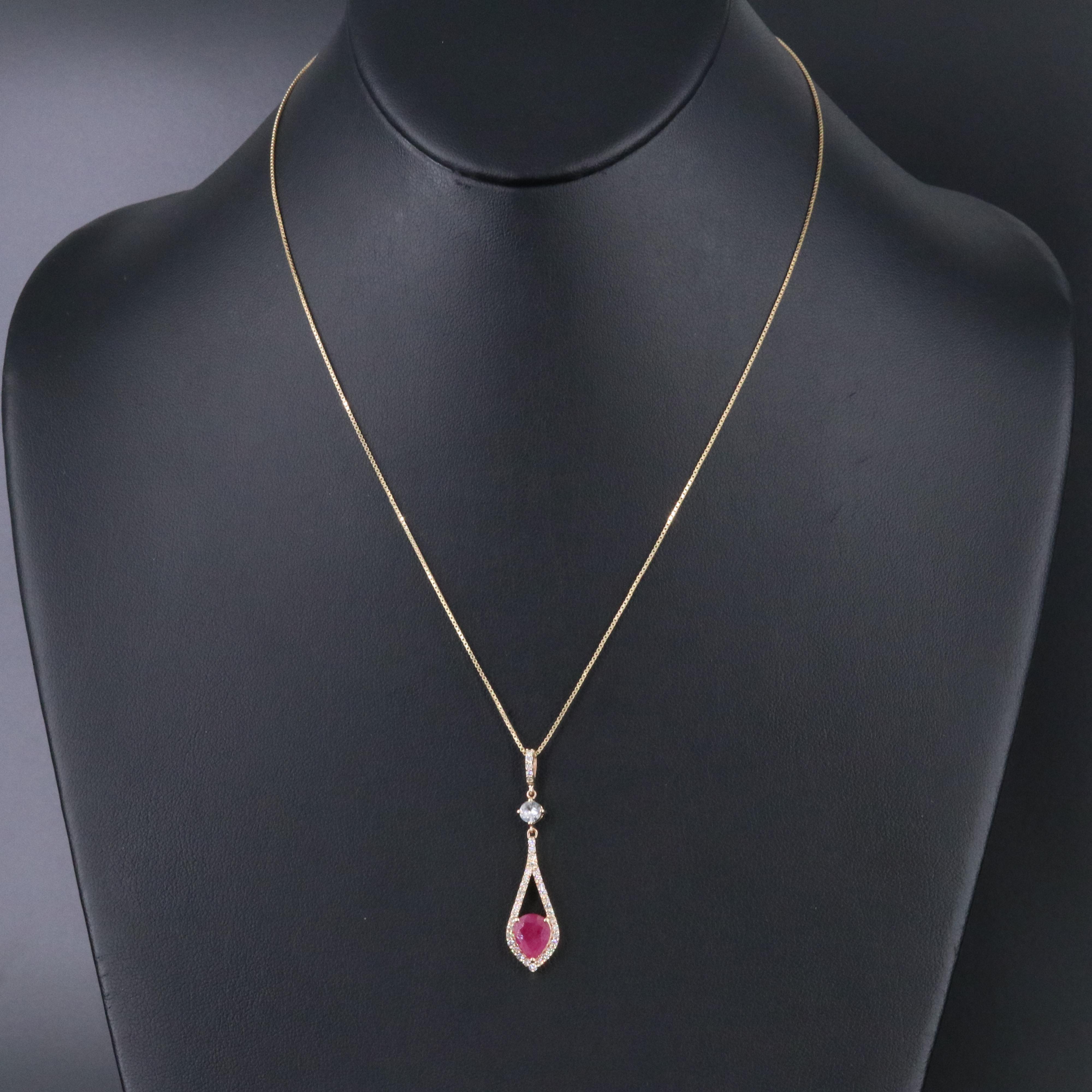 14K 2.01 CT Ruby, White Sapphire and Diamond Pendant Necklace with IGI Report