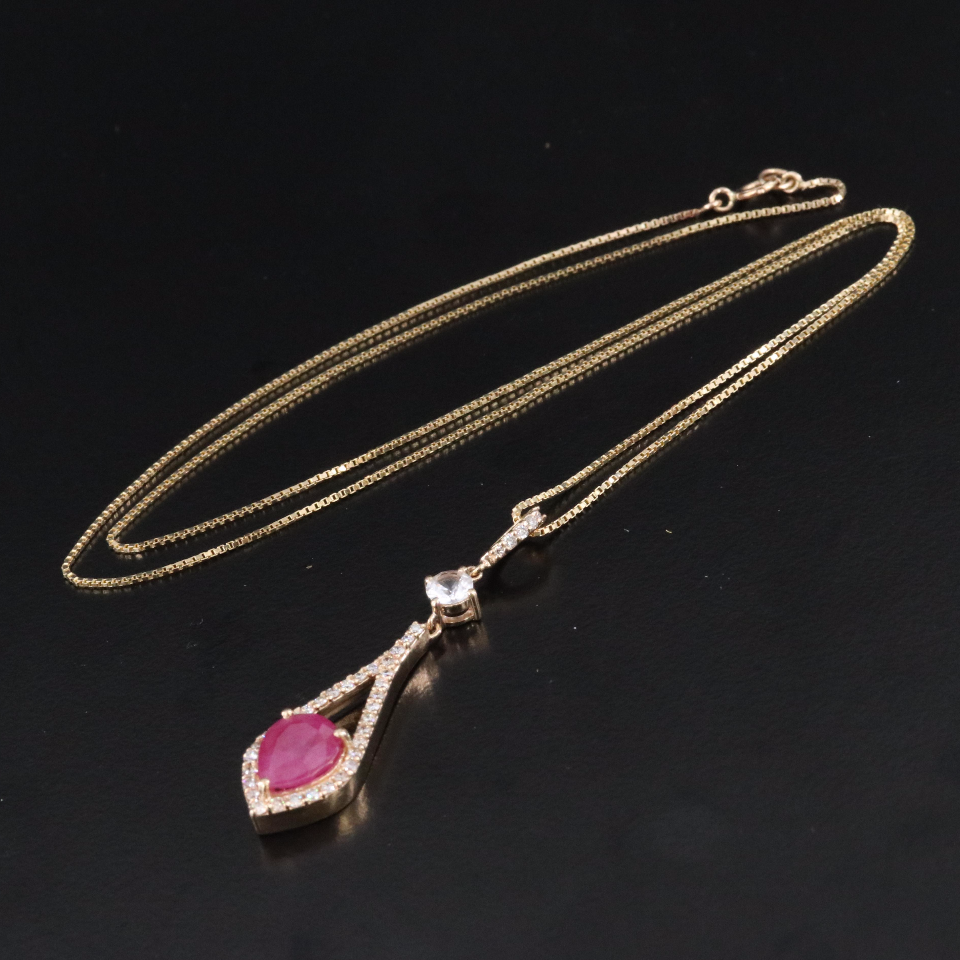 14K 2.01 CT Ruby, White Sapphire and Diamond Pendant Necklace with IGI Report