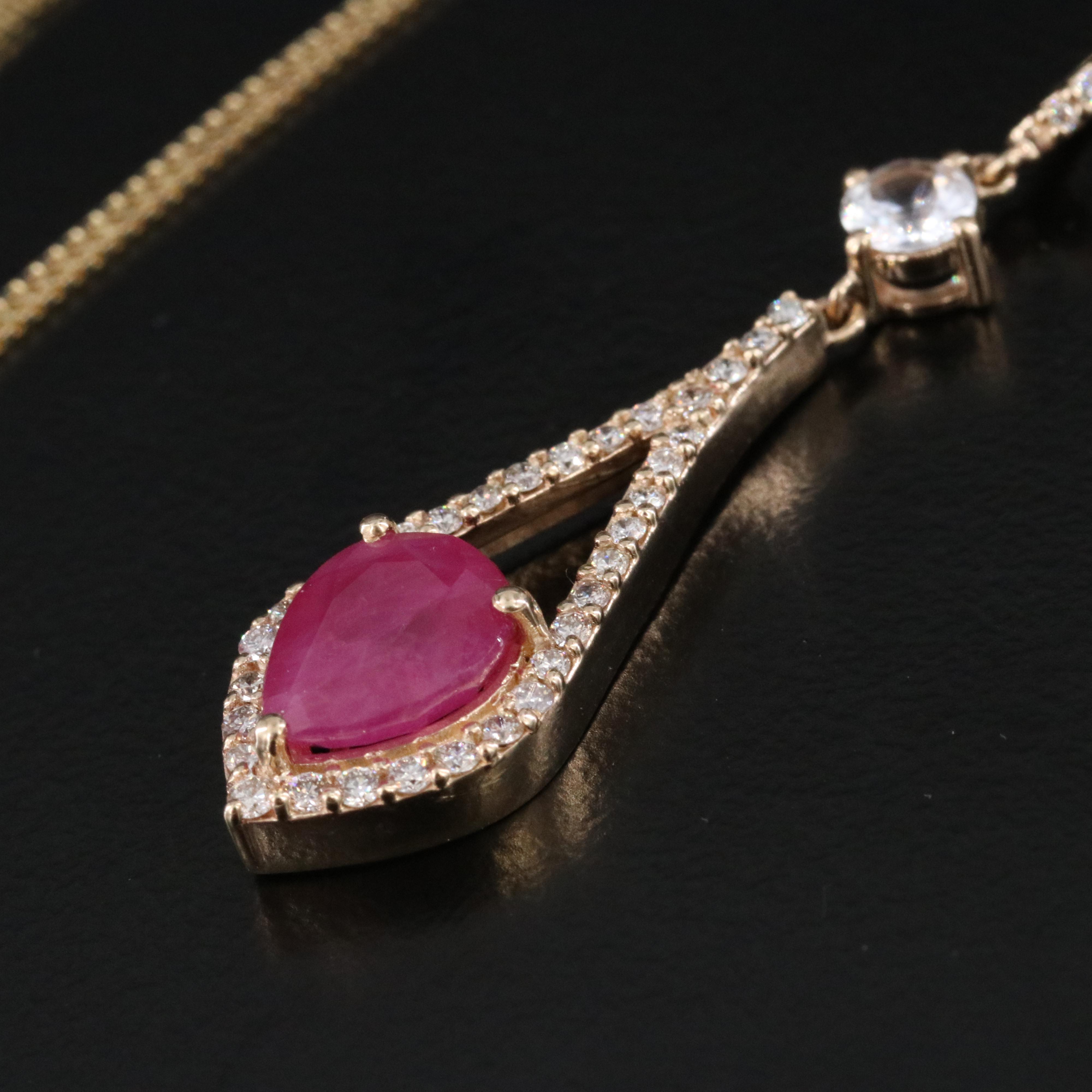 14K 2.01 CT Ruby, White Sapphire and Diamond Pendant Necklace with IGI Report