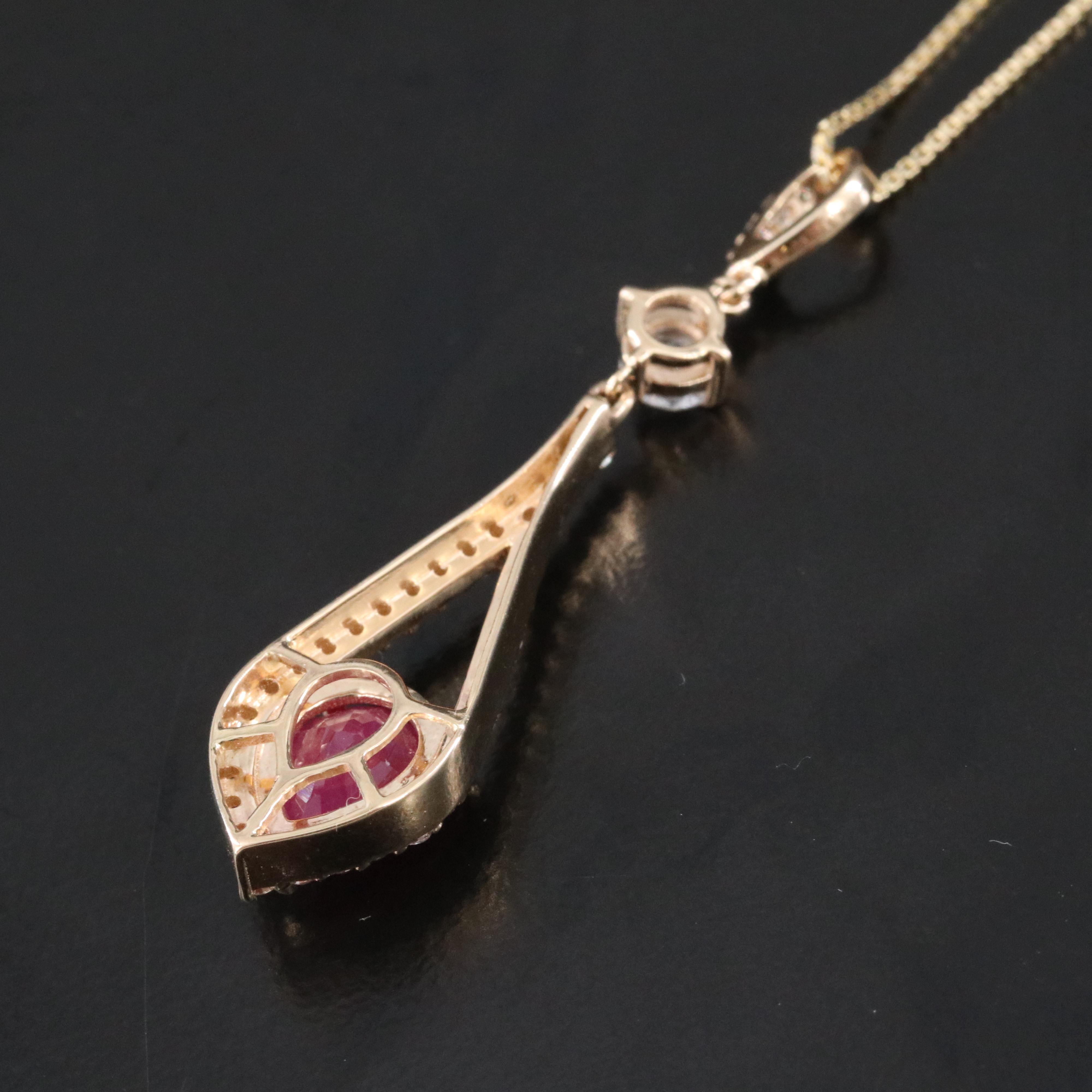 14K 2.01 CT Ruby, White Sapphire and Diamond Pendant Necklace with IGI Report