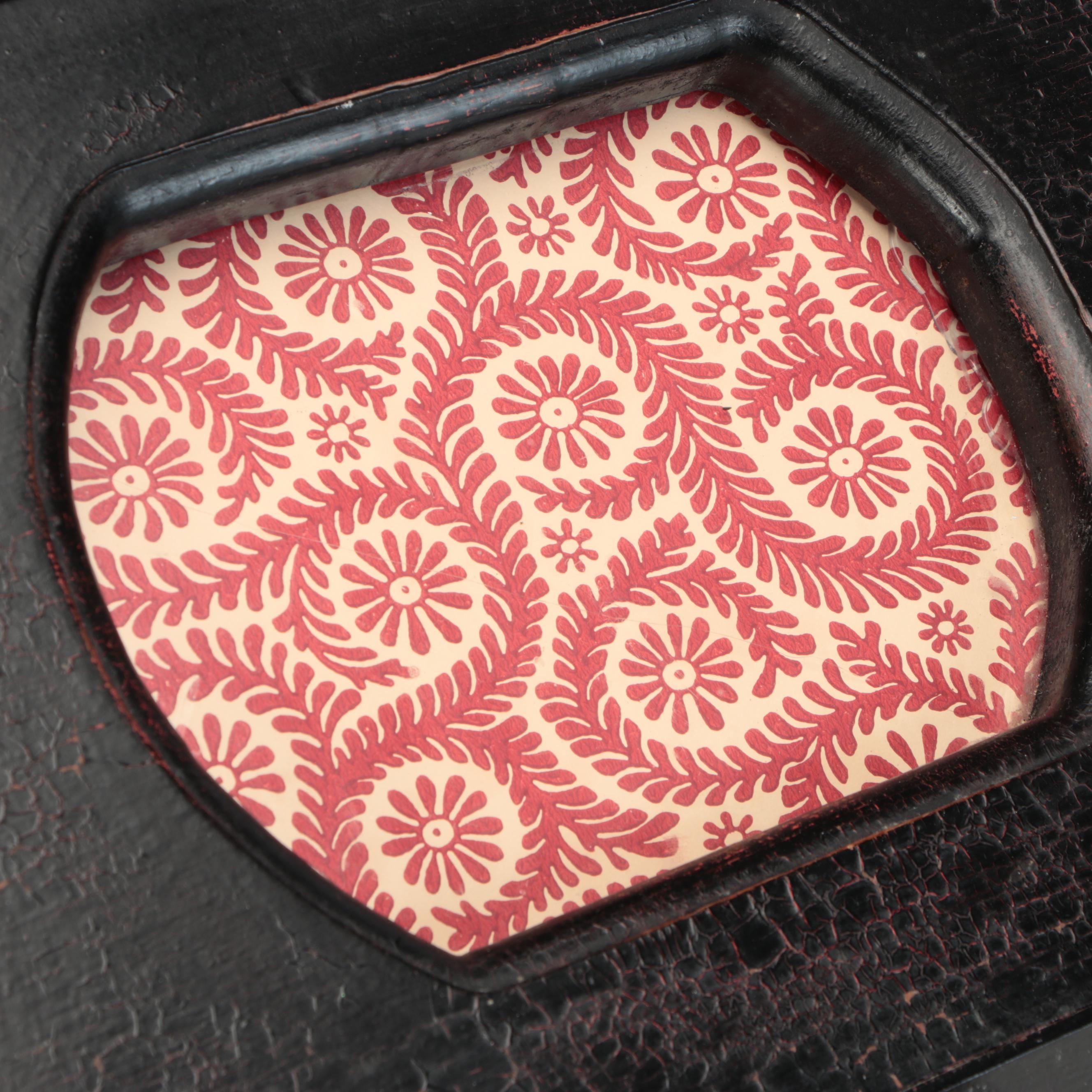 Black Lacquered Wood Bread Box with Wrought Iron Wall Candle Sconce