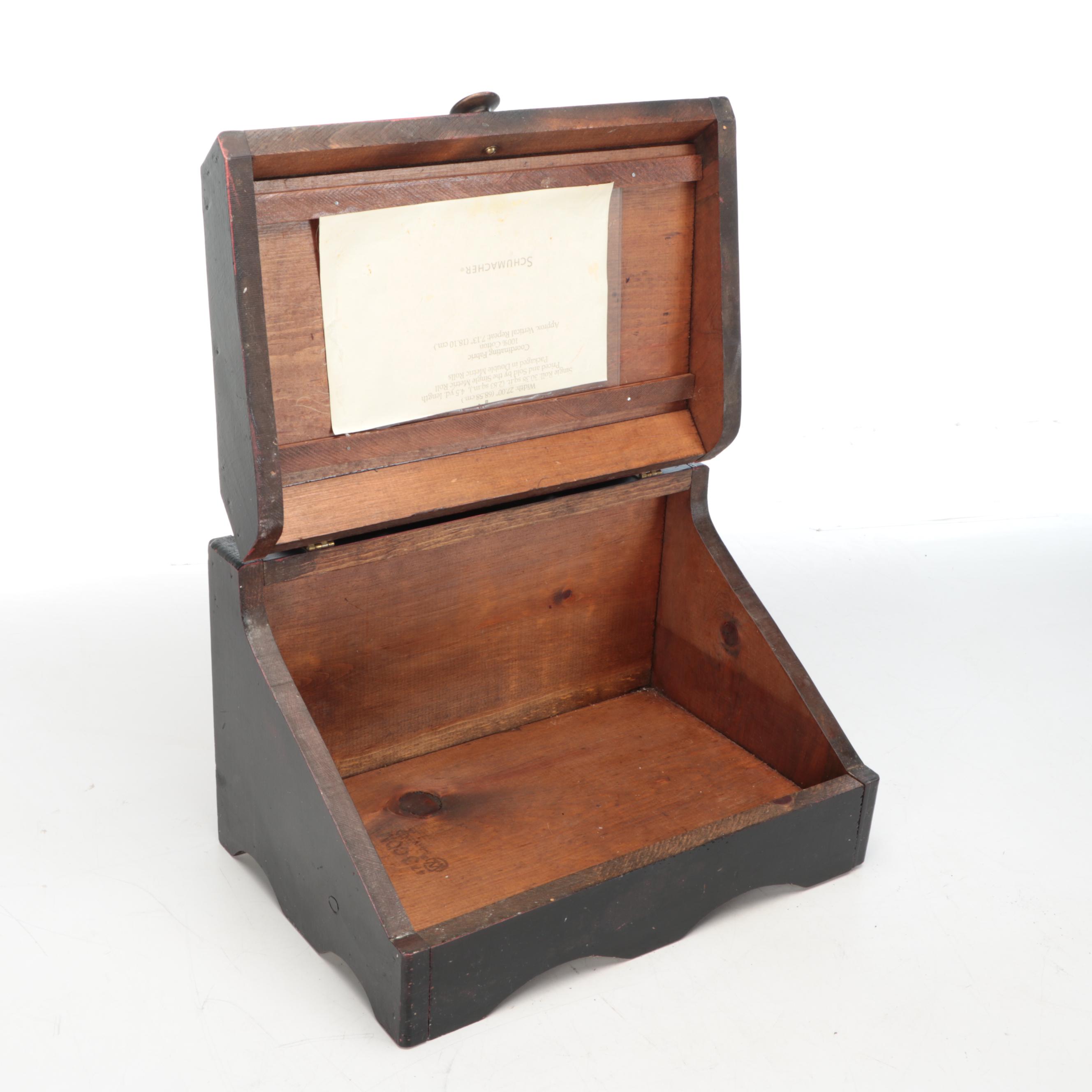 Black Lacquered Wood Bread Box with Wrought Iron Wall Candle Sconce