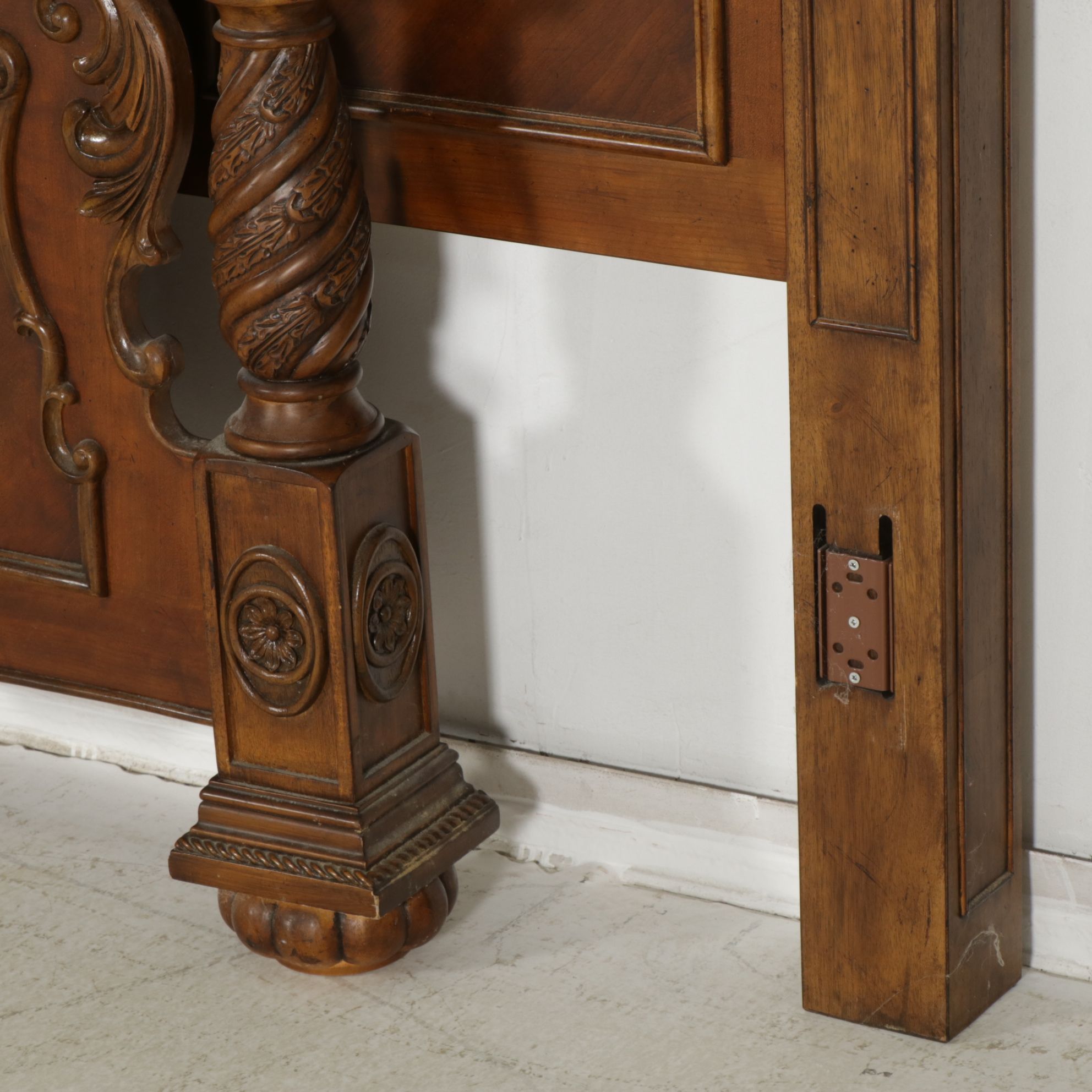 Ashley Furniture Cherry Finish Ornate King Size Bed, 21st Century