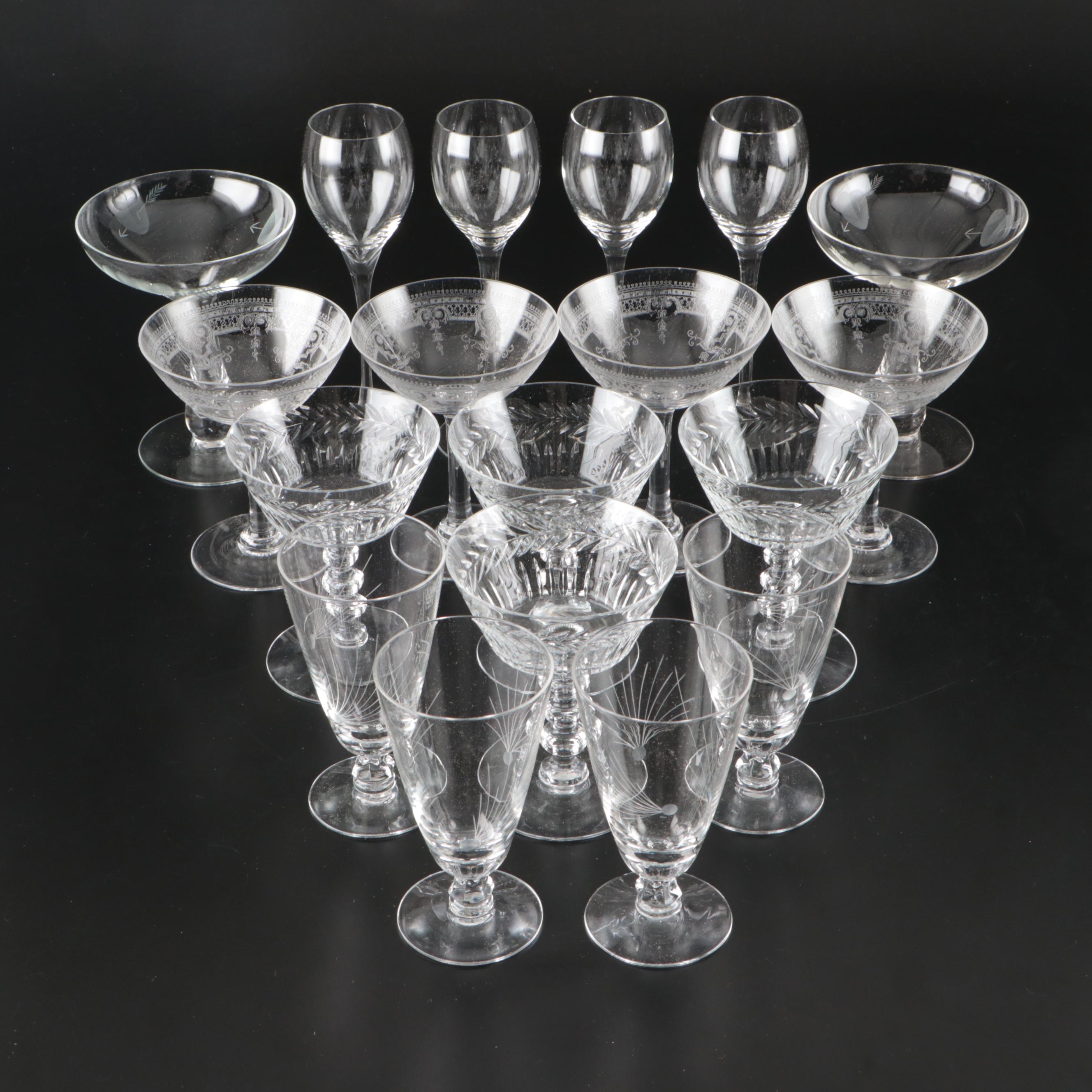Vintage Fostoria with Other Glass Coupes and Glassware