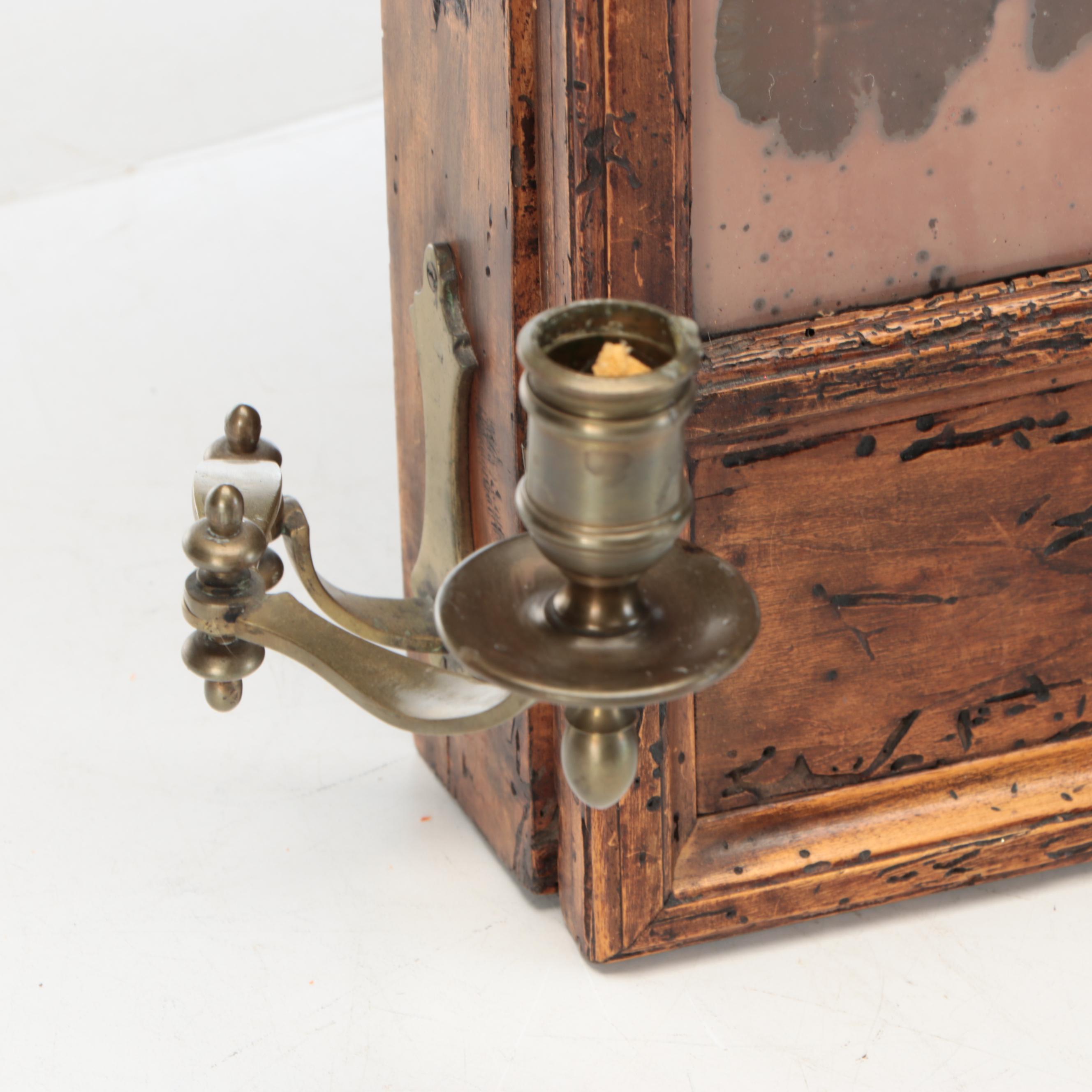 Colonial Style Mirrored Wall Wood Cabinet with Brass Candlesticks