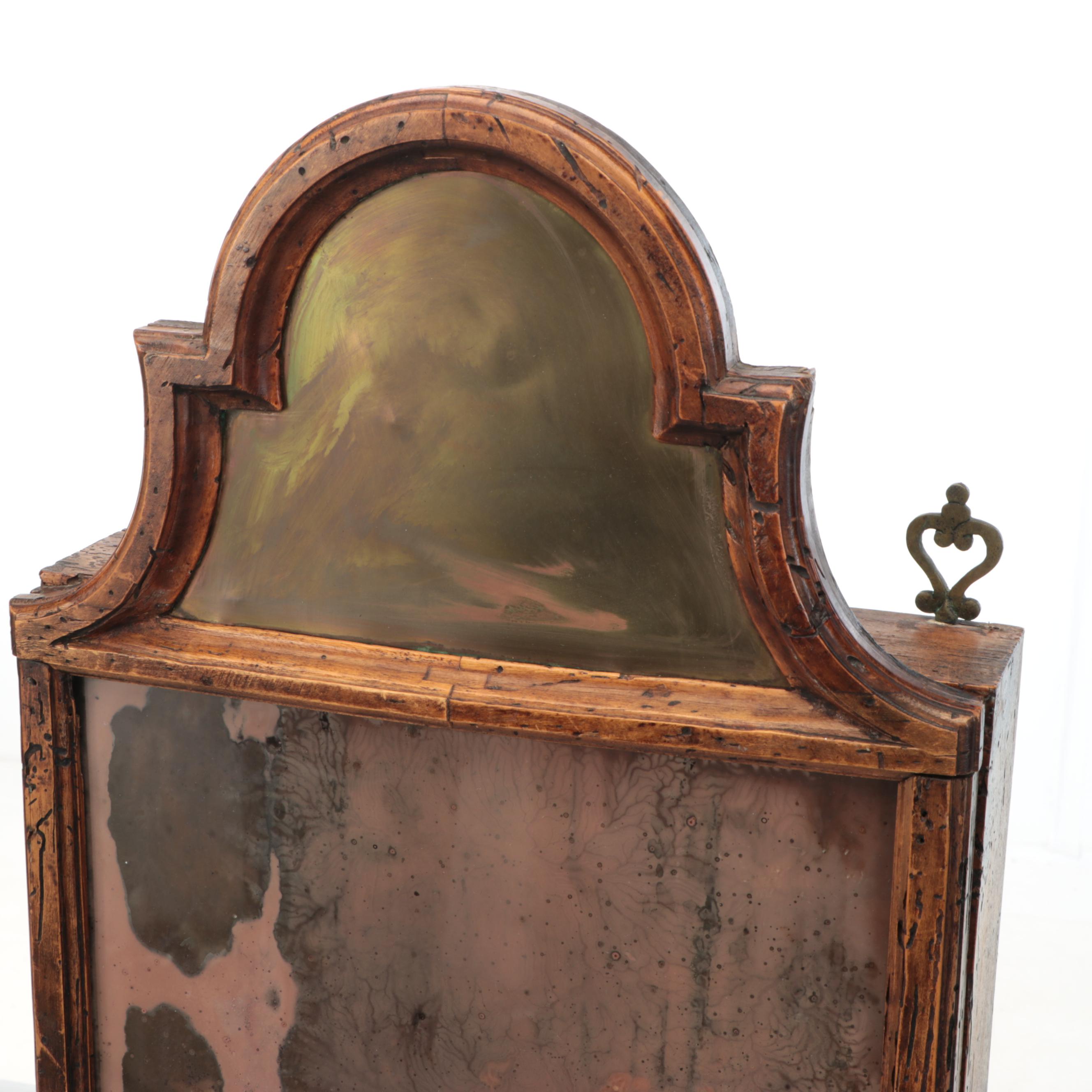 Colonial Style Mirrored Wall Wood Cabinet with Brass Candlesticks