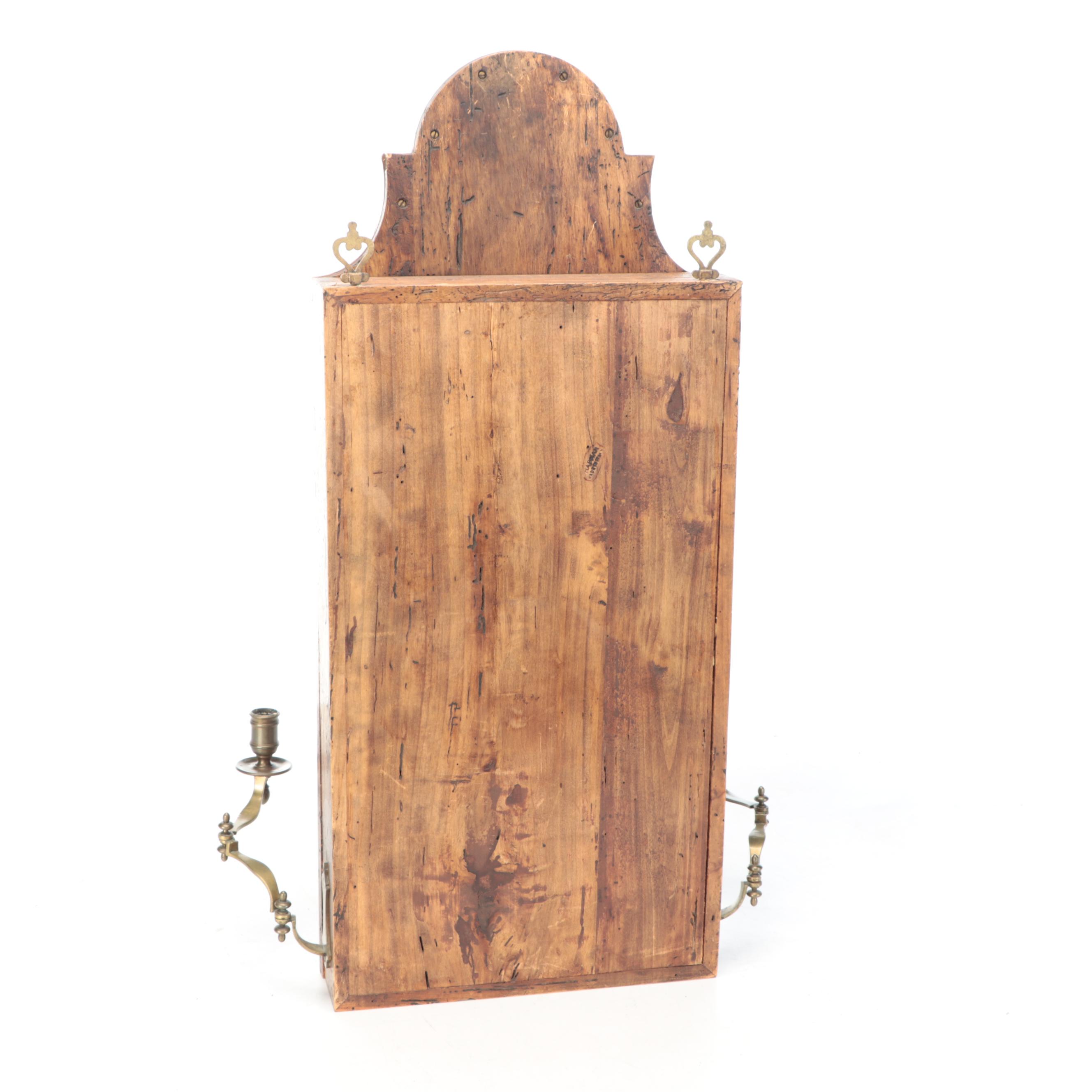 Colonial Style Mirrored Wall Wood Cabinet with Brass Candlesticks