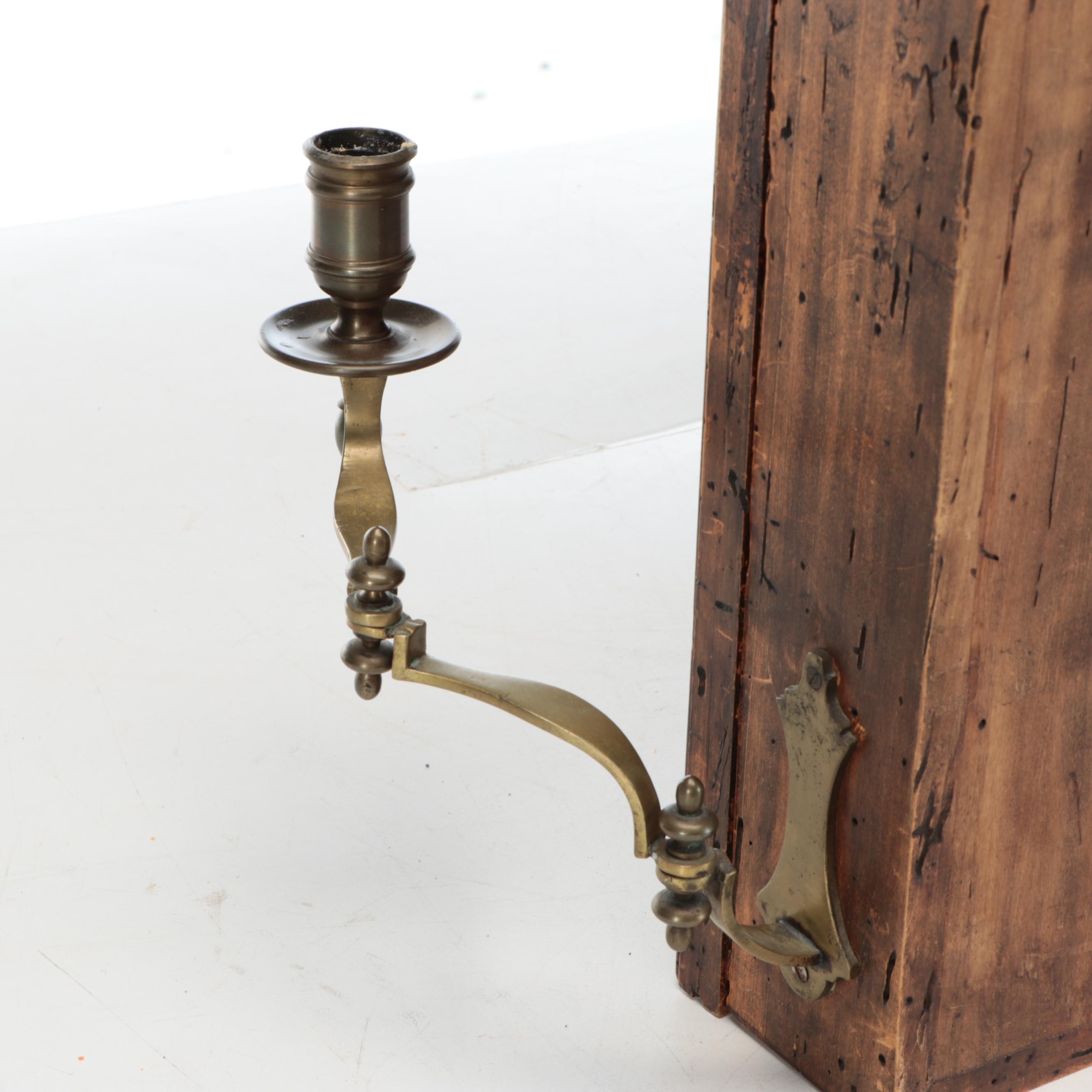 Colonial Style Mirrored Wall Wood Cabinet with Brass Candlesticks