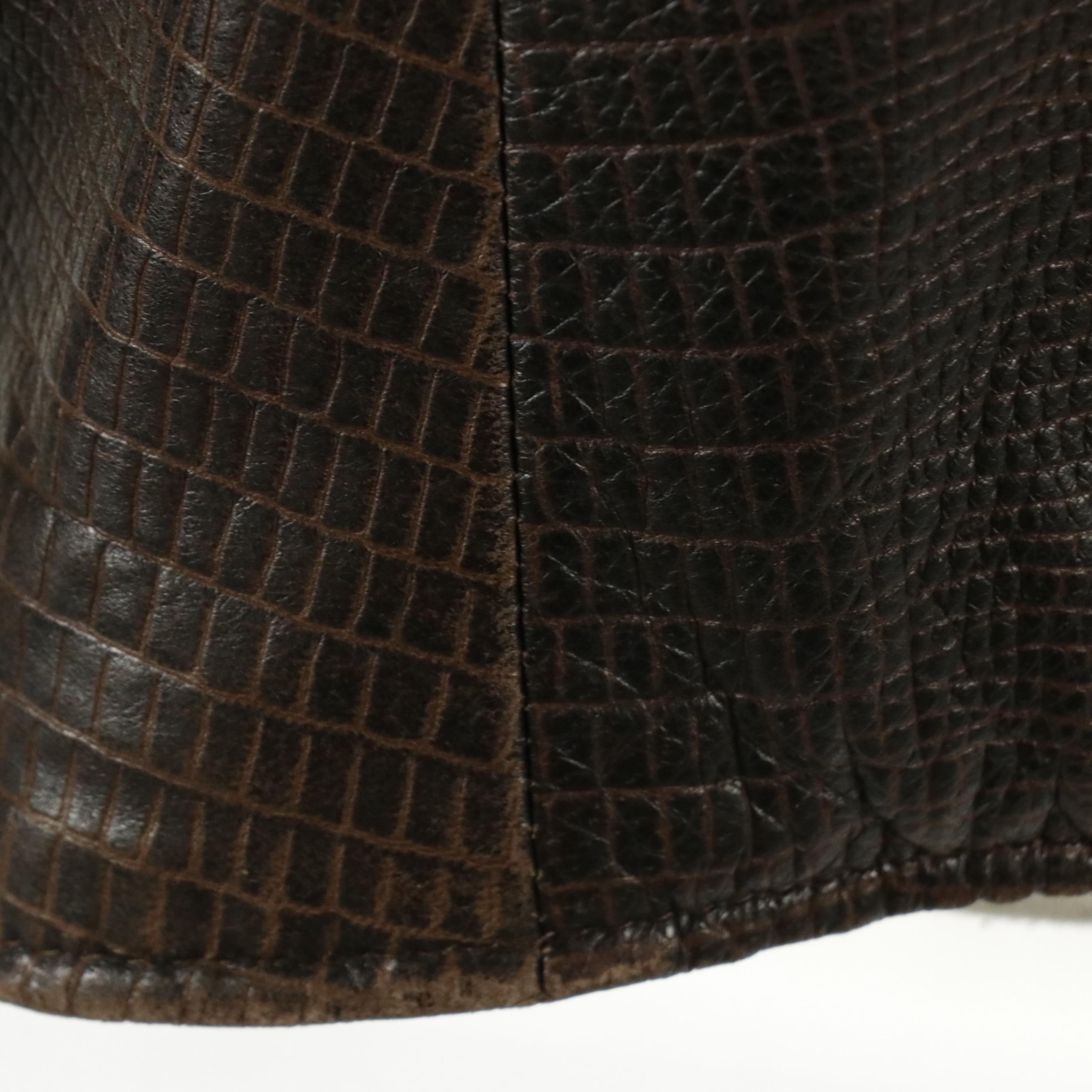 Andrew Marc Belted Embossed Leather Jacket with Faux Fur Collar