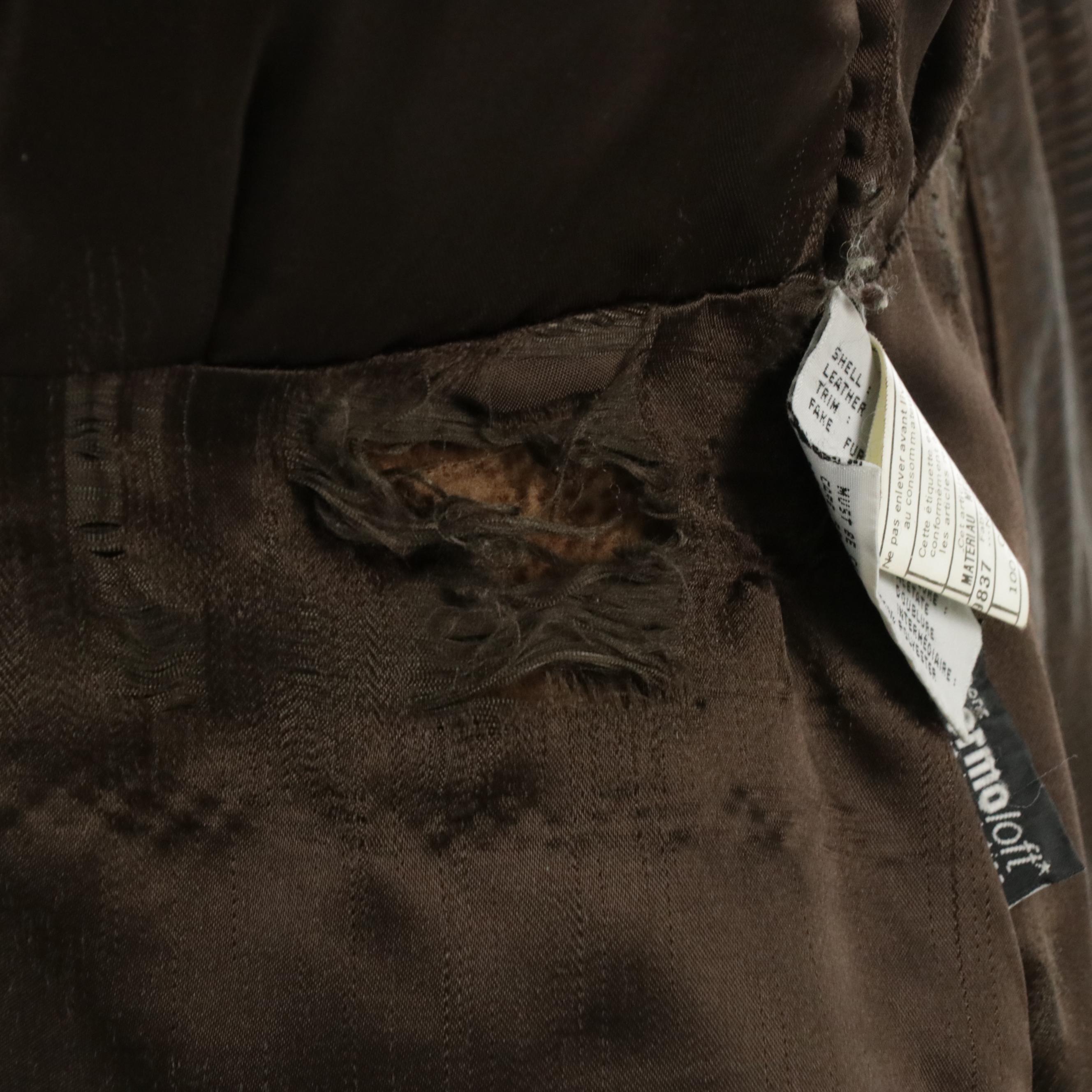 Andrew Marc Belted Embossed Leather Jacket with Faux Fur Collar