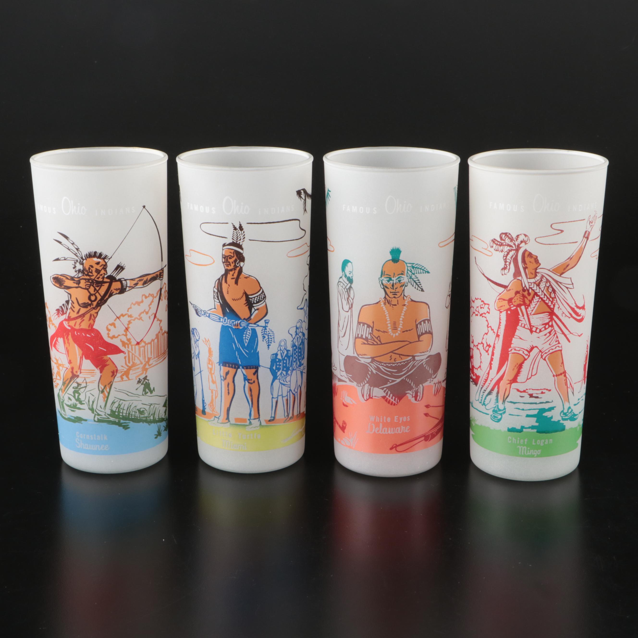 Bonded "Famous Ohio Indians" Frosted Glass Tumblers