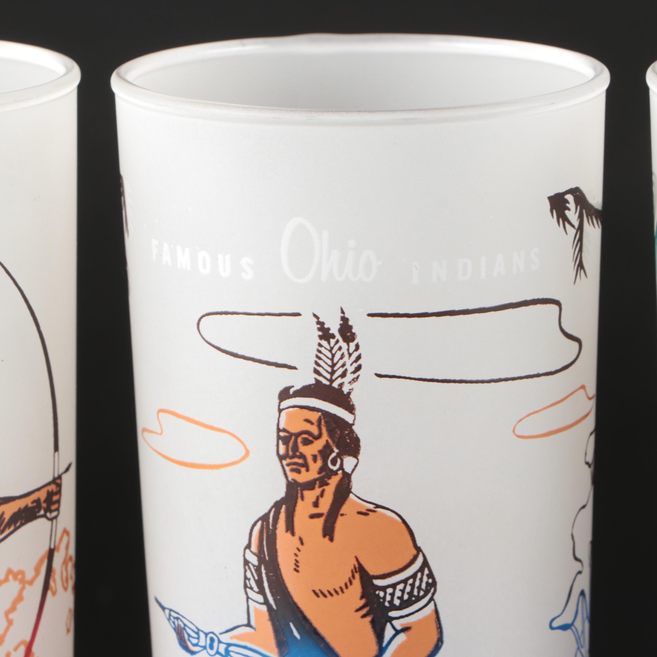 Bonded "Famous Ohio Indians" Frosted Glass Tumblers