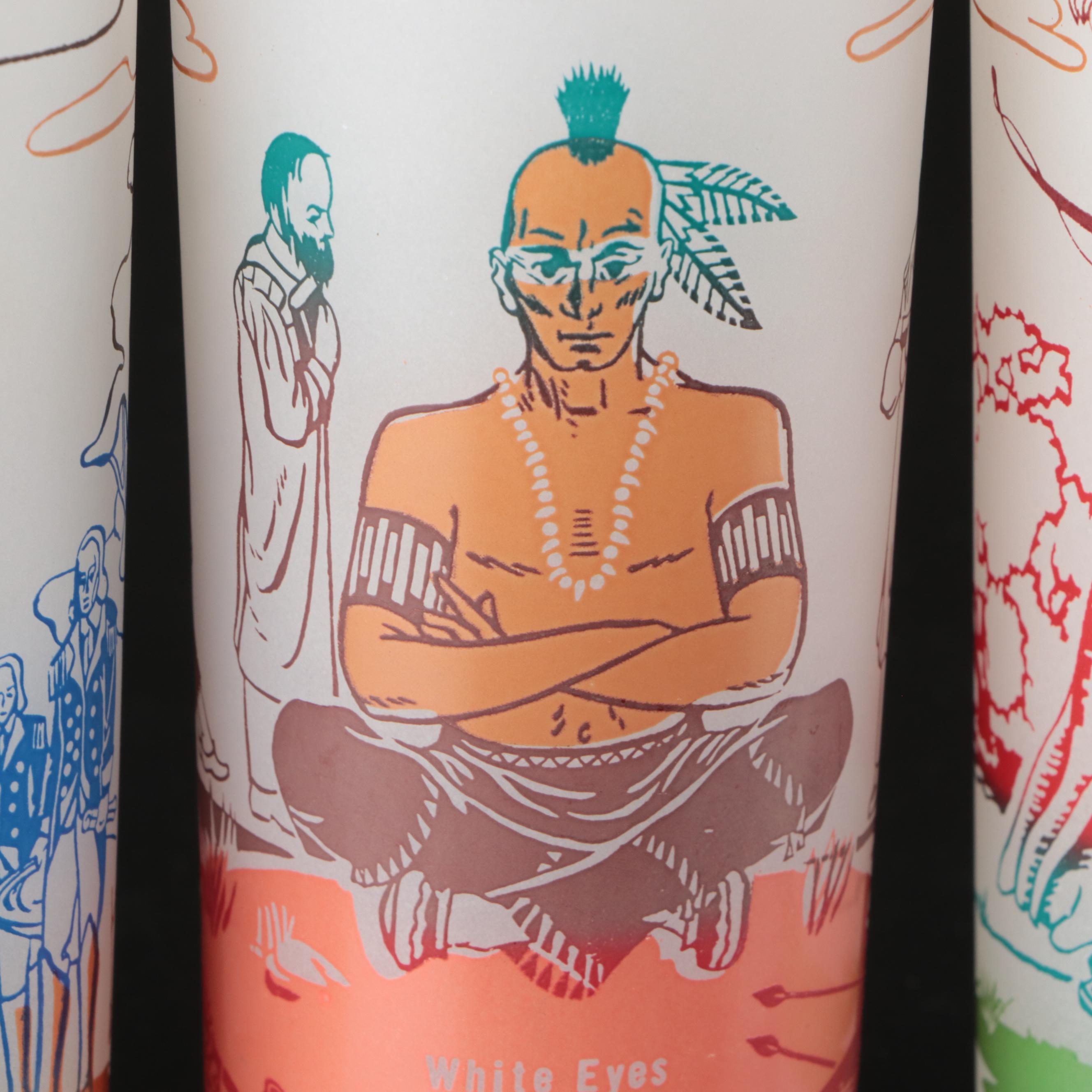 Bonded "Famous Ohio Indians" Frosted Glass Tumblers