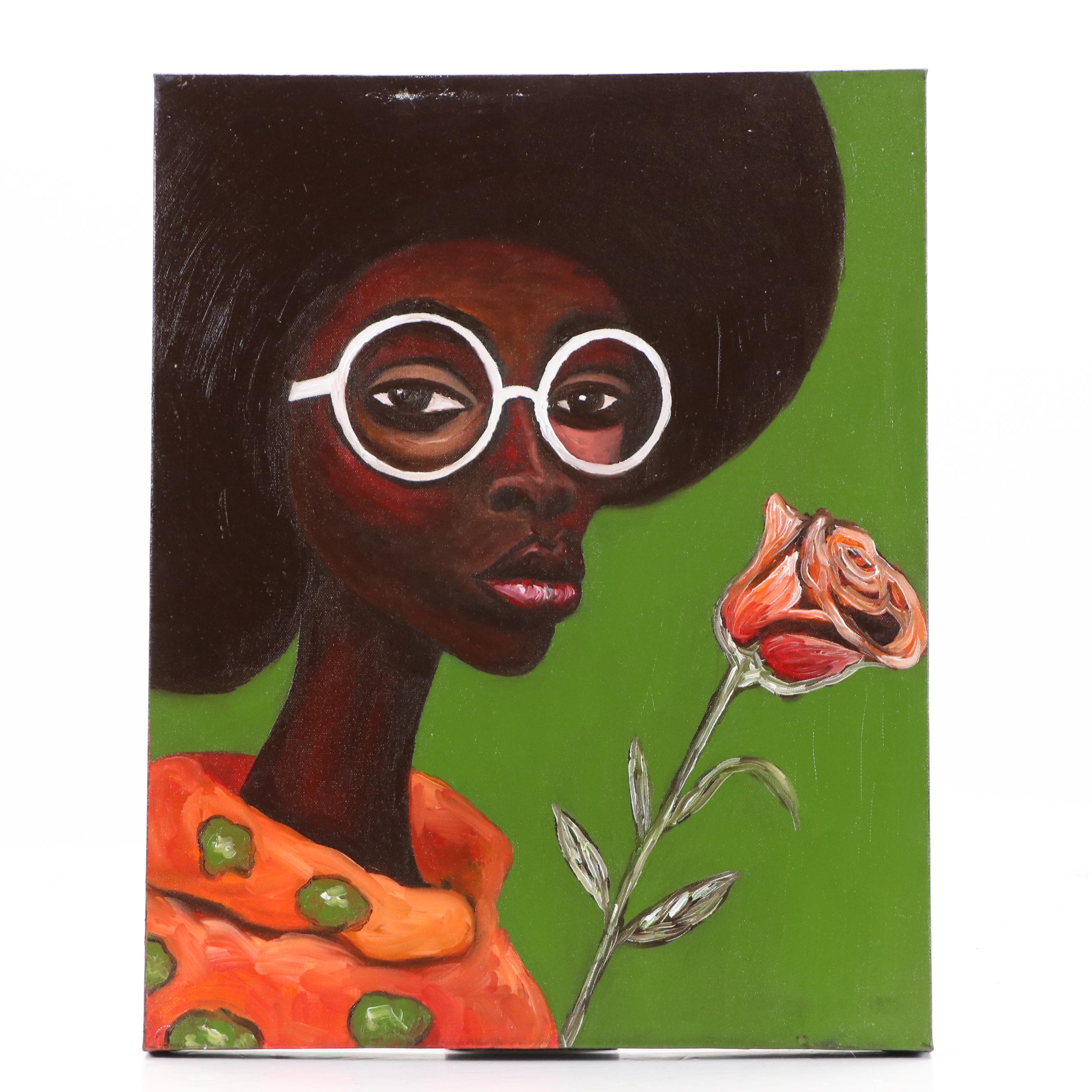Oluwakemi Omowaire Oil Portrait Painting of Woman in Glasses, 2025