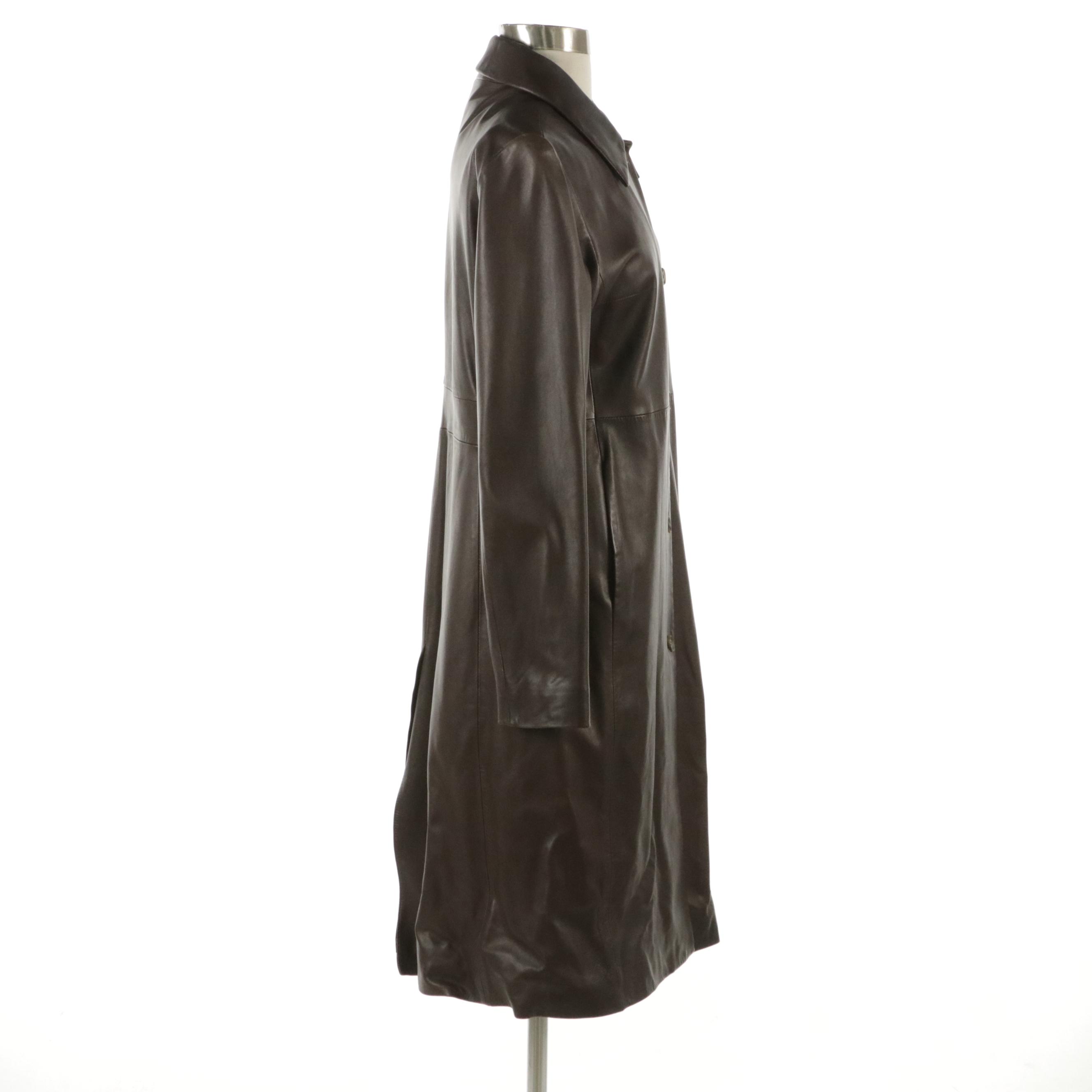 Andrew Marc Chocolate Brown Leather Mid-Length Coat