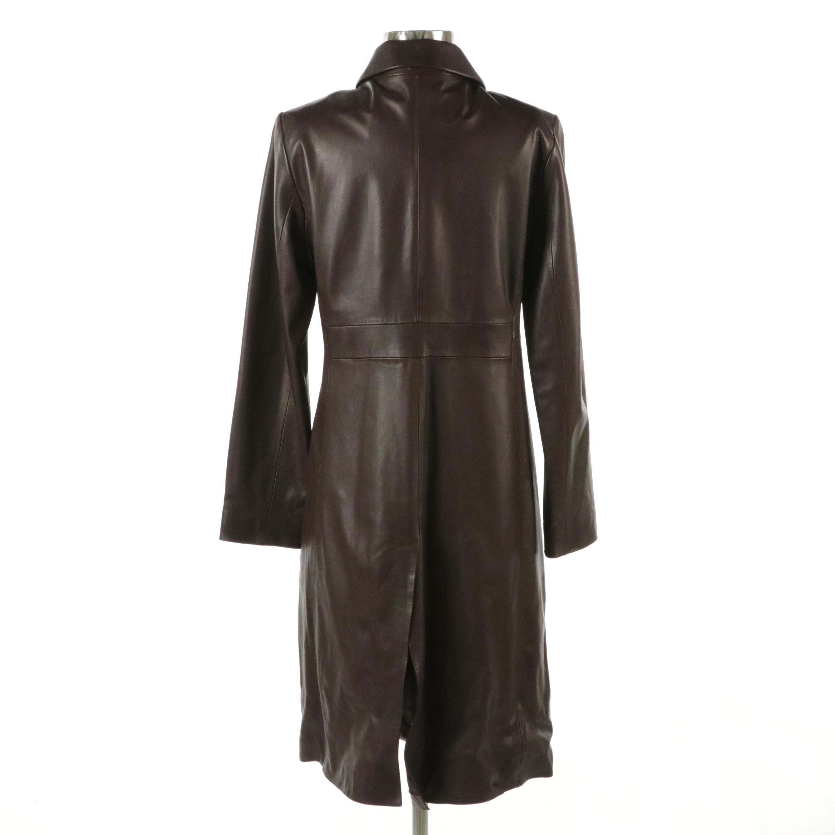 Andrew Marc Chocolate Brown Leather Mid-Length Coat