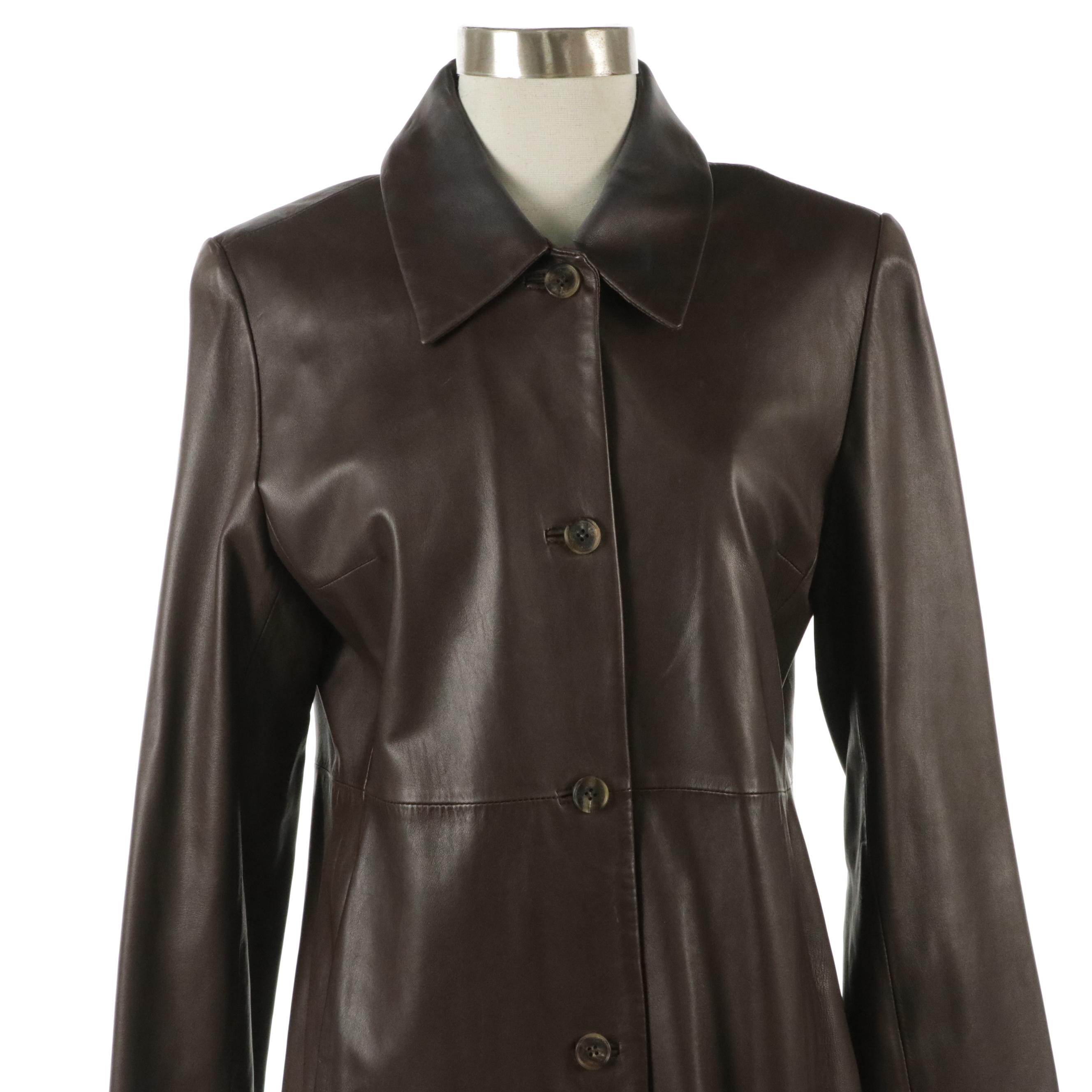 Andrew Marc Chocolate Brown Leather Mid-Length Coat