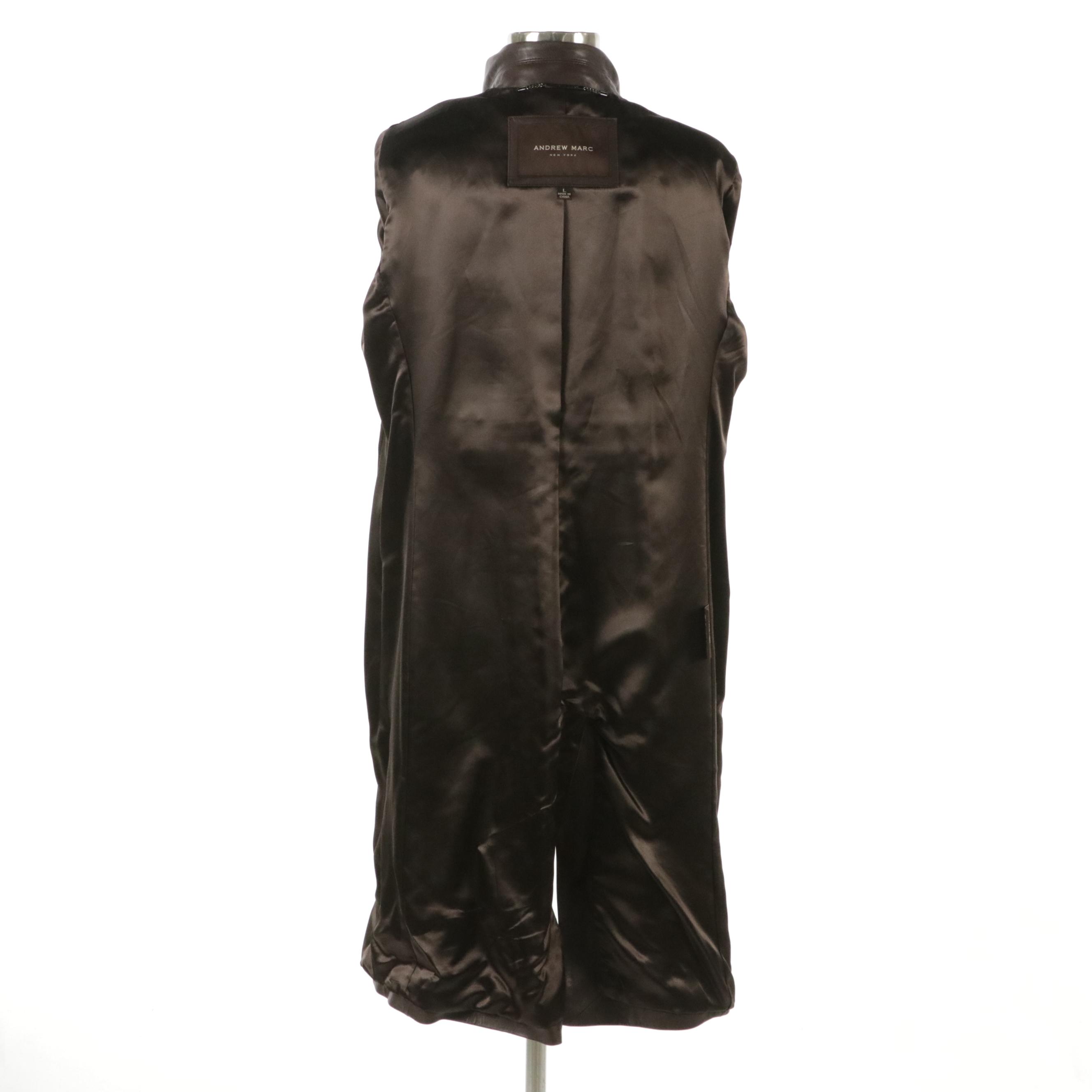 Andrew Marc Chocolate Brown Leather Mid-Length Coat