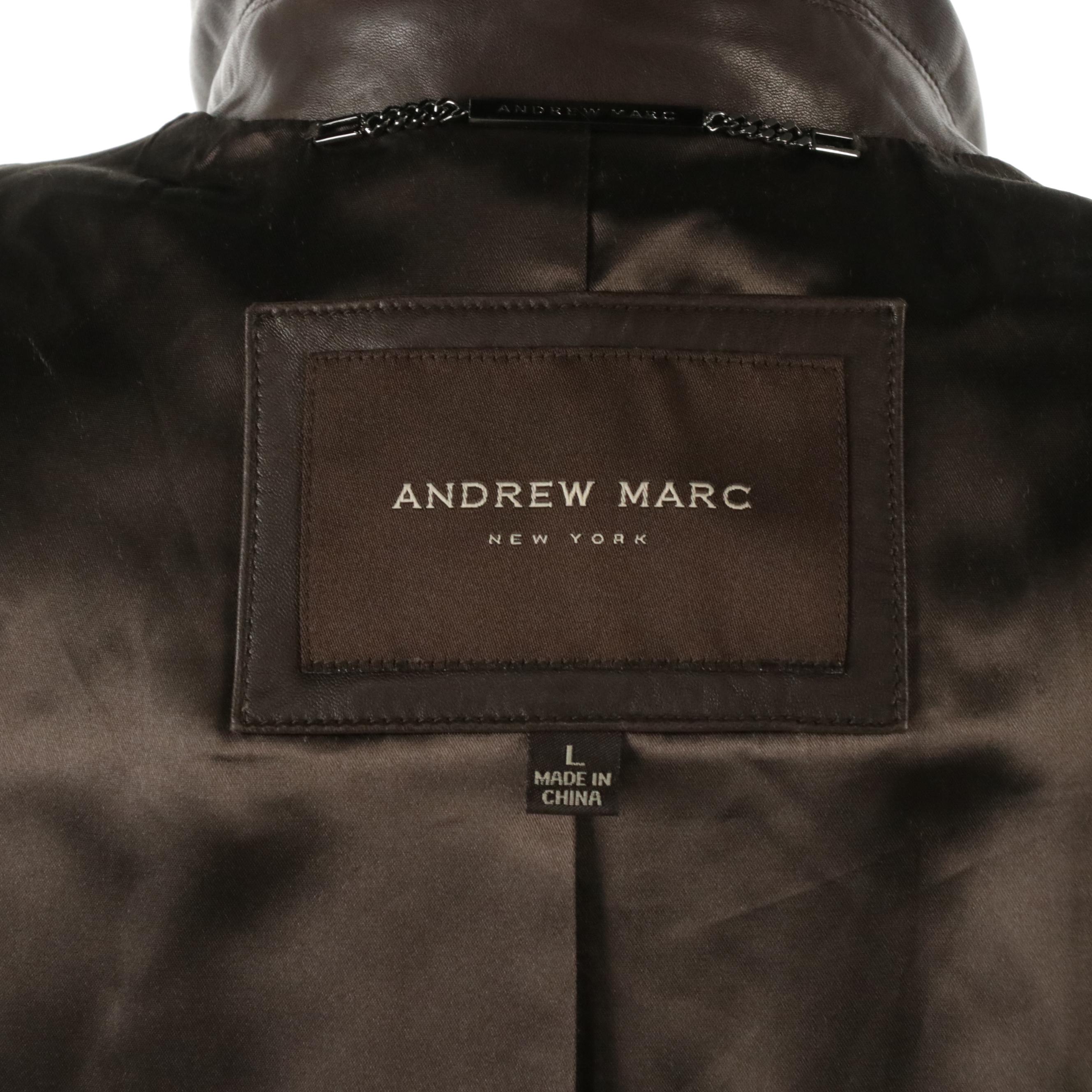 Andrew Marc Chocolate Brown Leather Mid-Length Coat