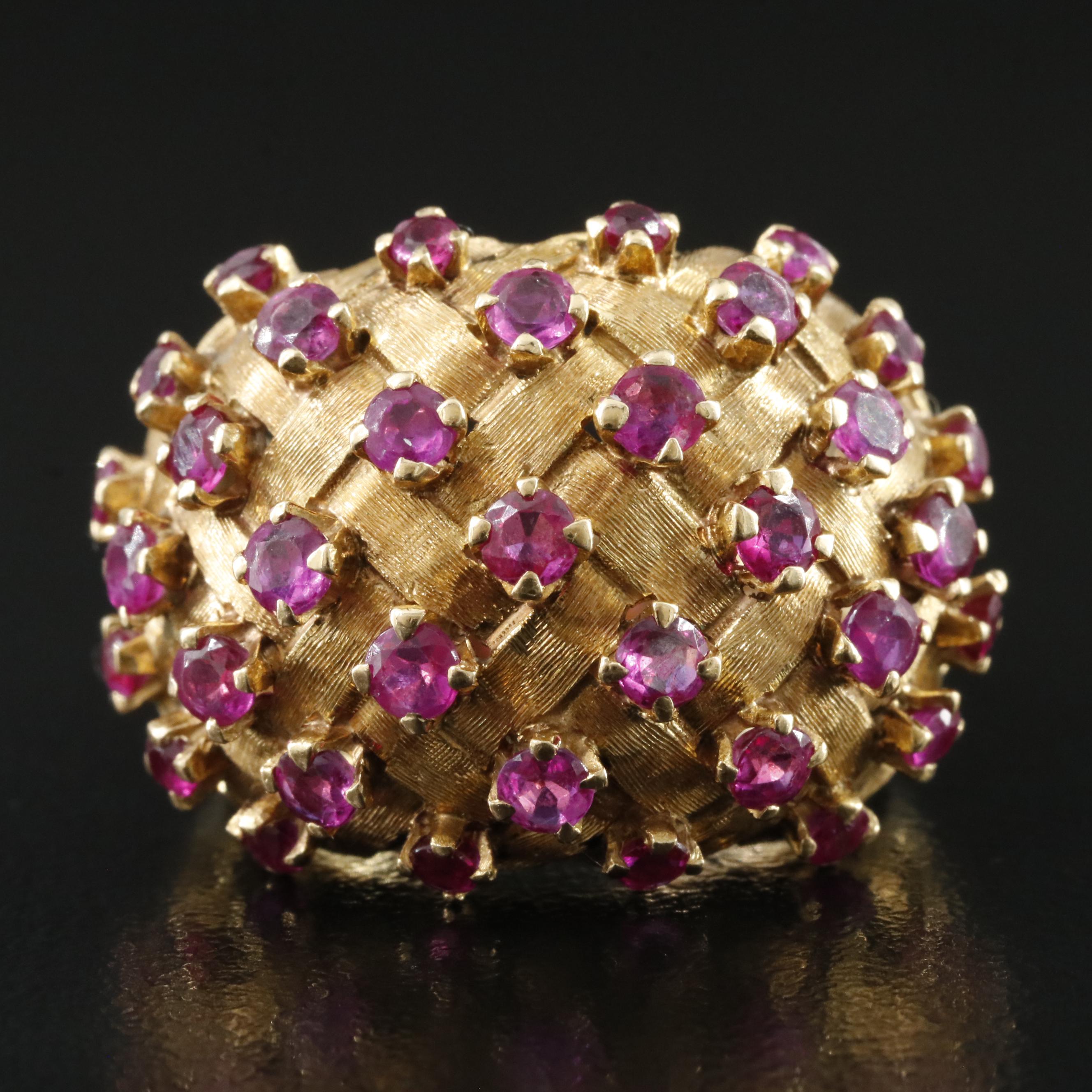 Tiffany & Co. Vannerie 18K Ruby Dome Ring Vintage