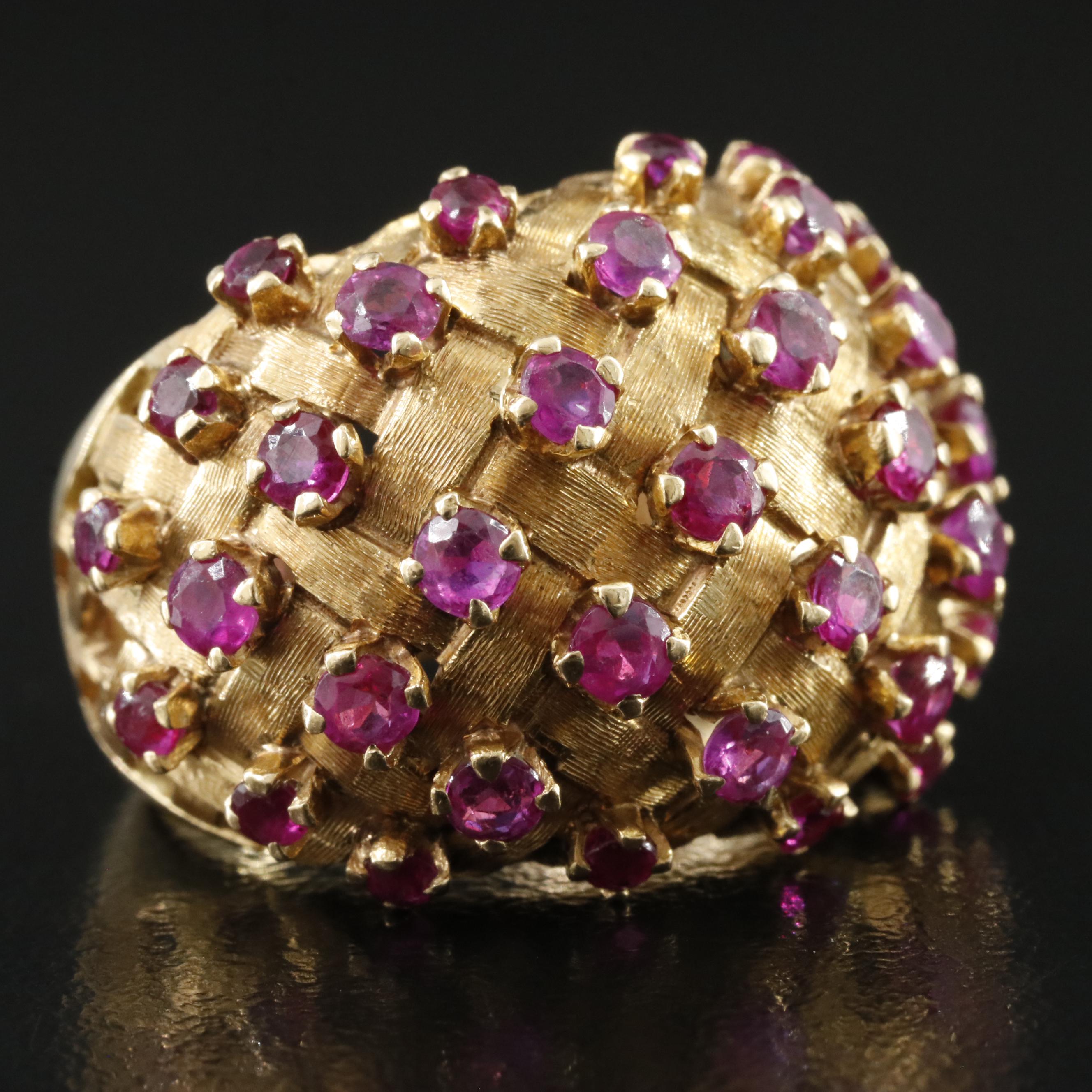 Tiffany & Co. Vannerie 18K Ruby Dome Ring Vintage