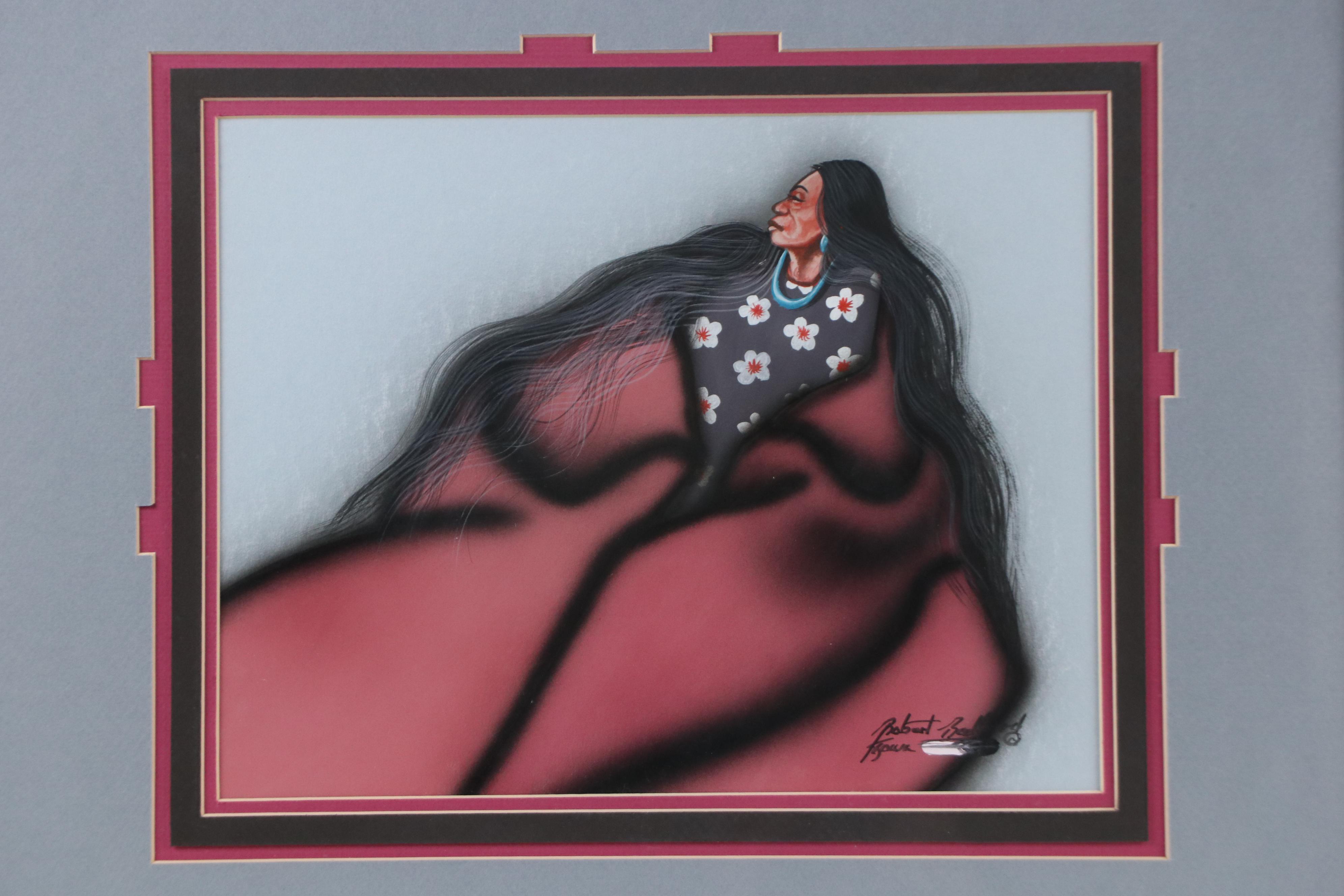 Robert Redbird Mixed Media Painting, Late 20th Century