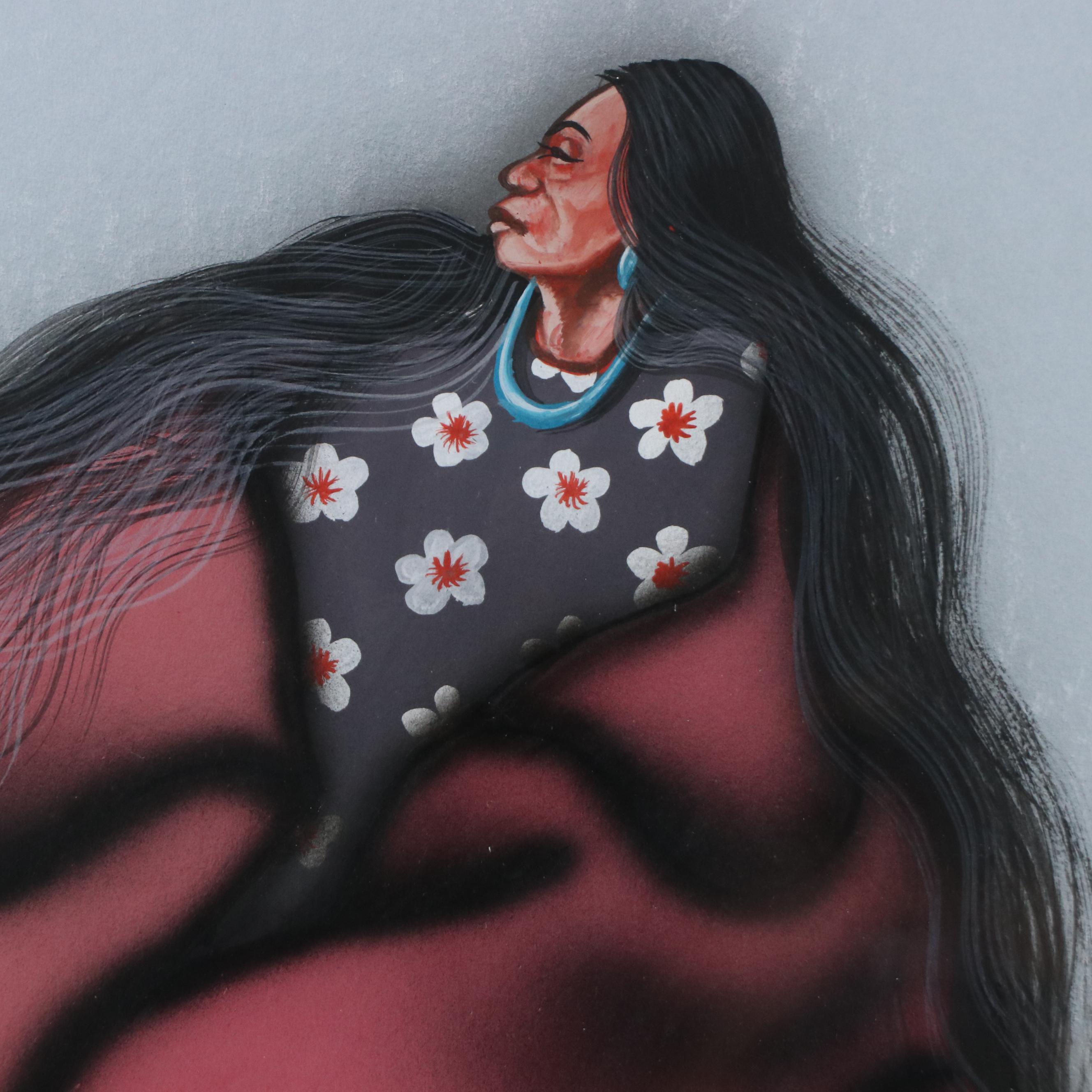 Robert Redbird Mixed Media Painting, Late 20th Century