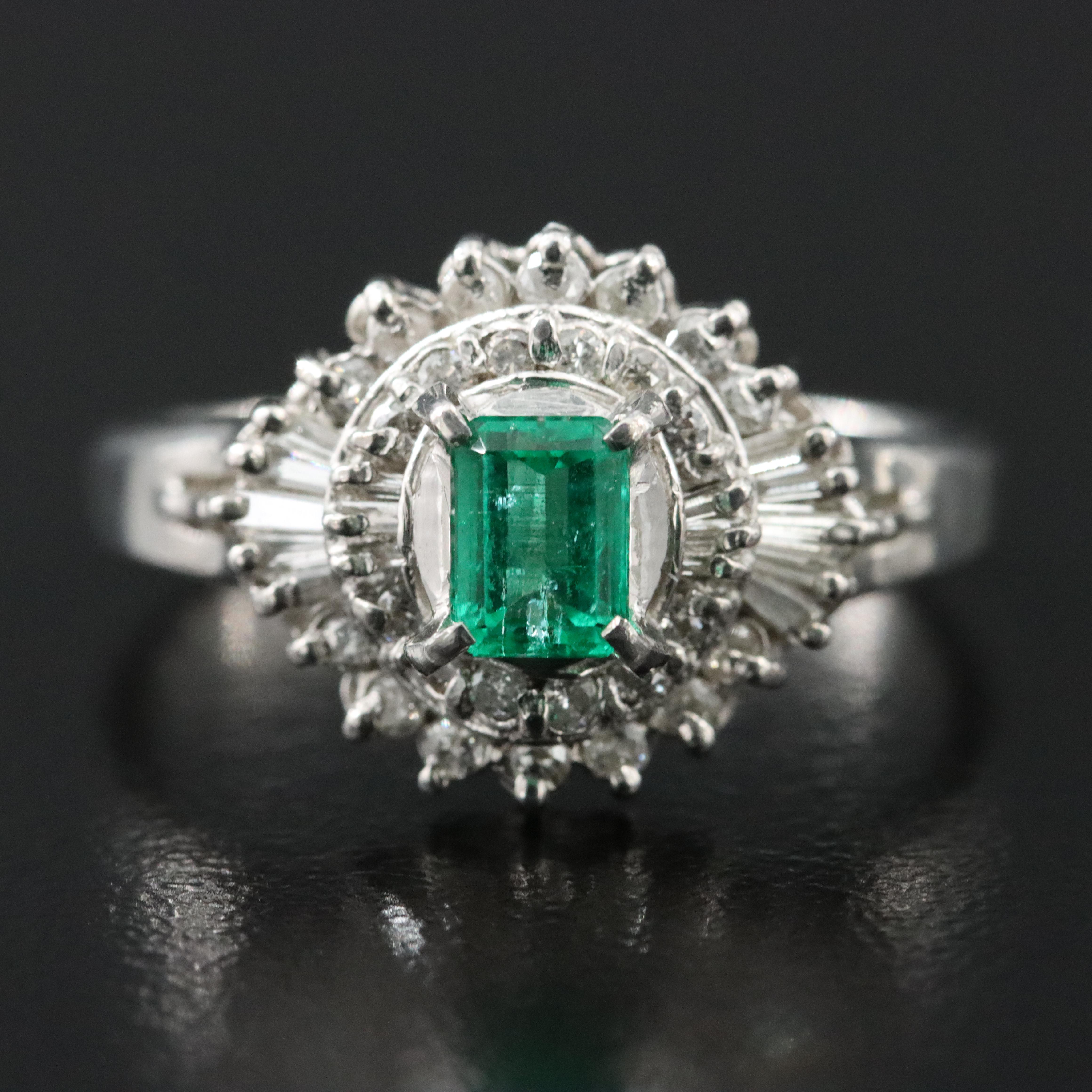 Platinum Emerald and 0.35 CTW Diamond Ballerina Ring