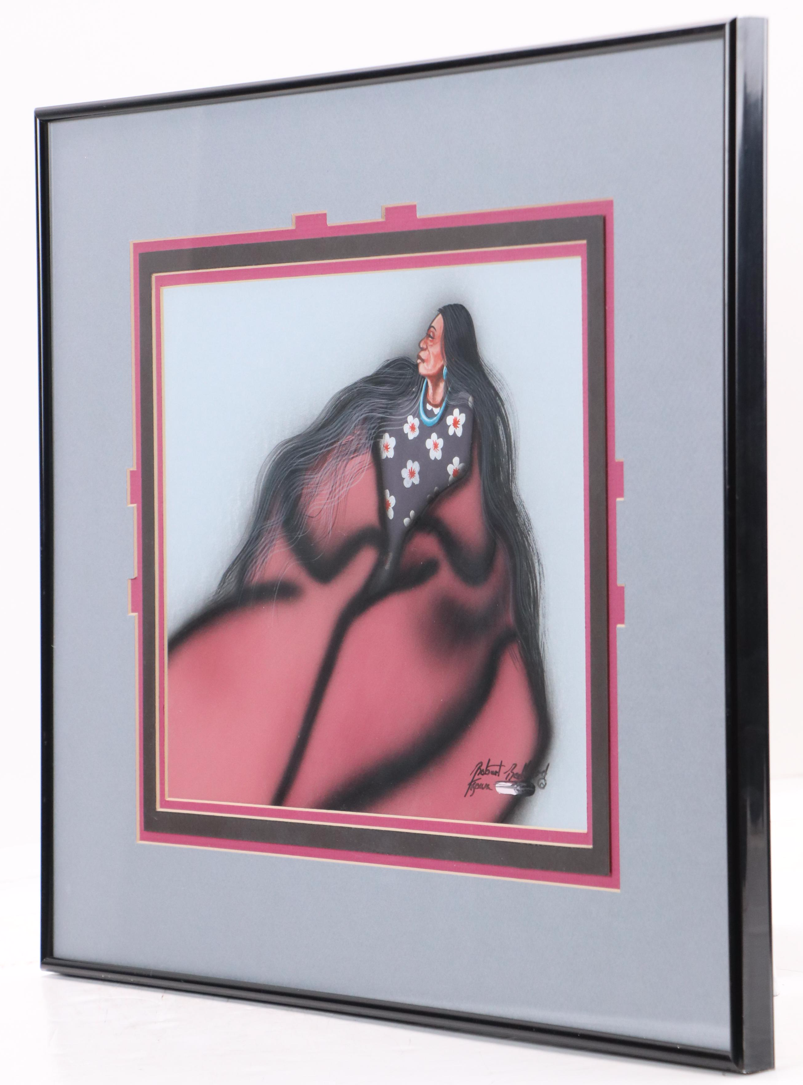 Robert Redbird Mixed Media Painting, Late 20th Century