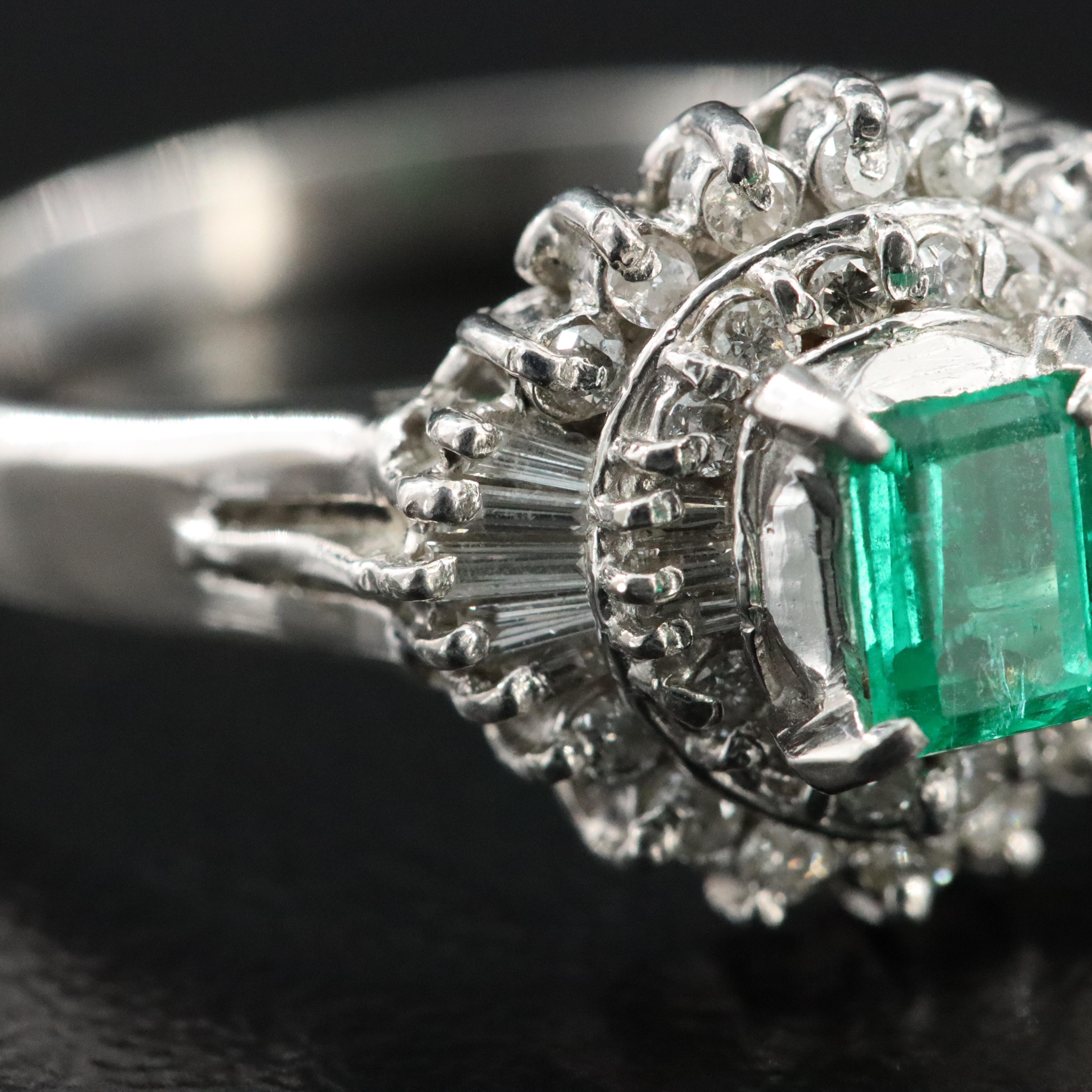 Platinum Emerald and 0.35 CTW Diamond Ballerina Ring