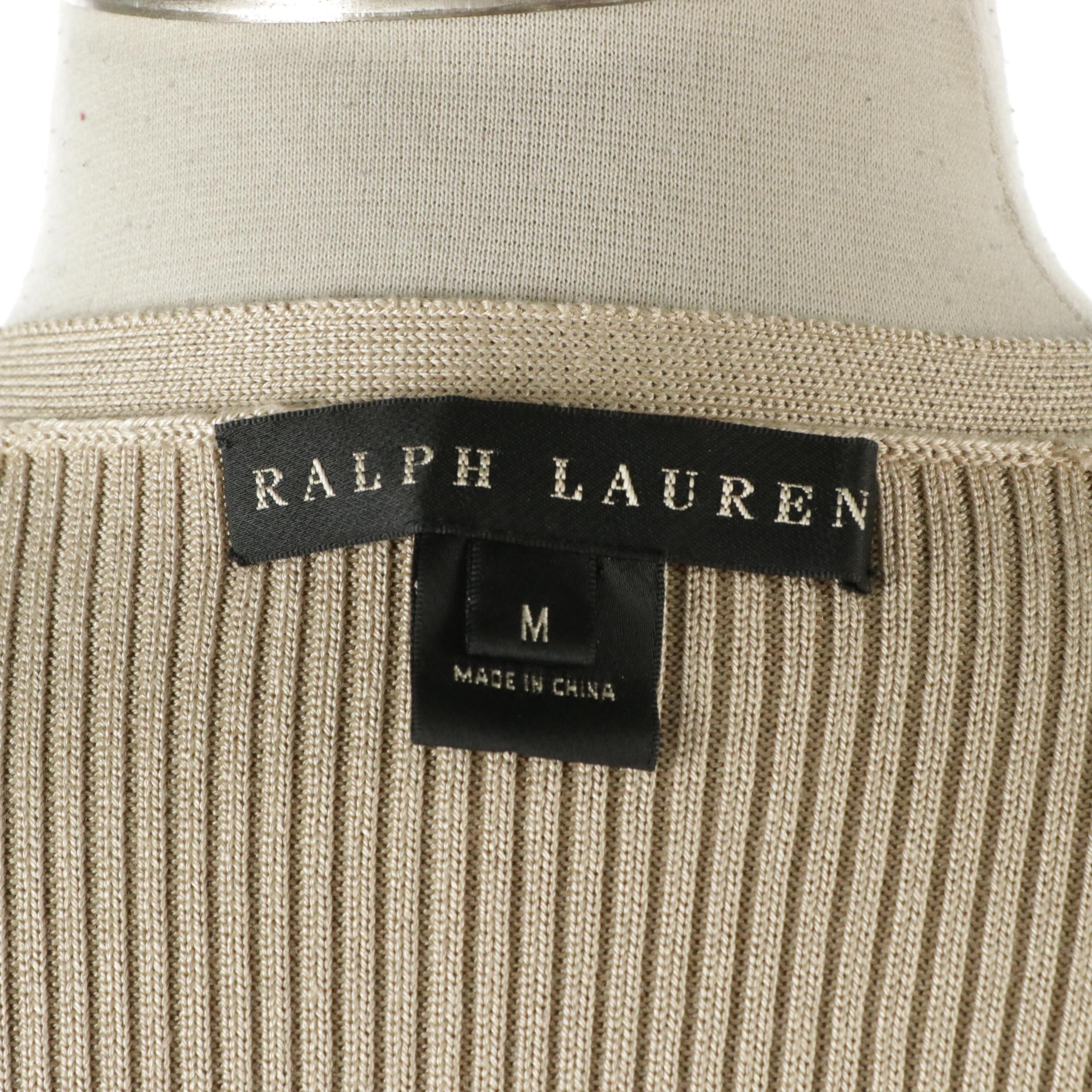 Ralph Lauren Silk Ribbed Long Cardigan and Wool Straight-Leg Trousers