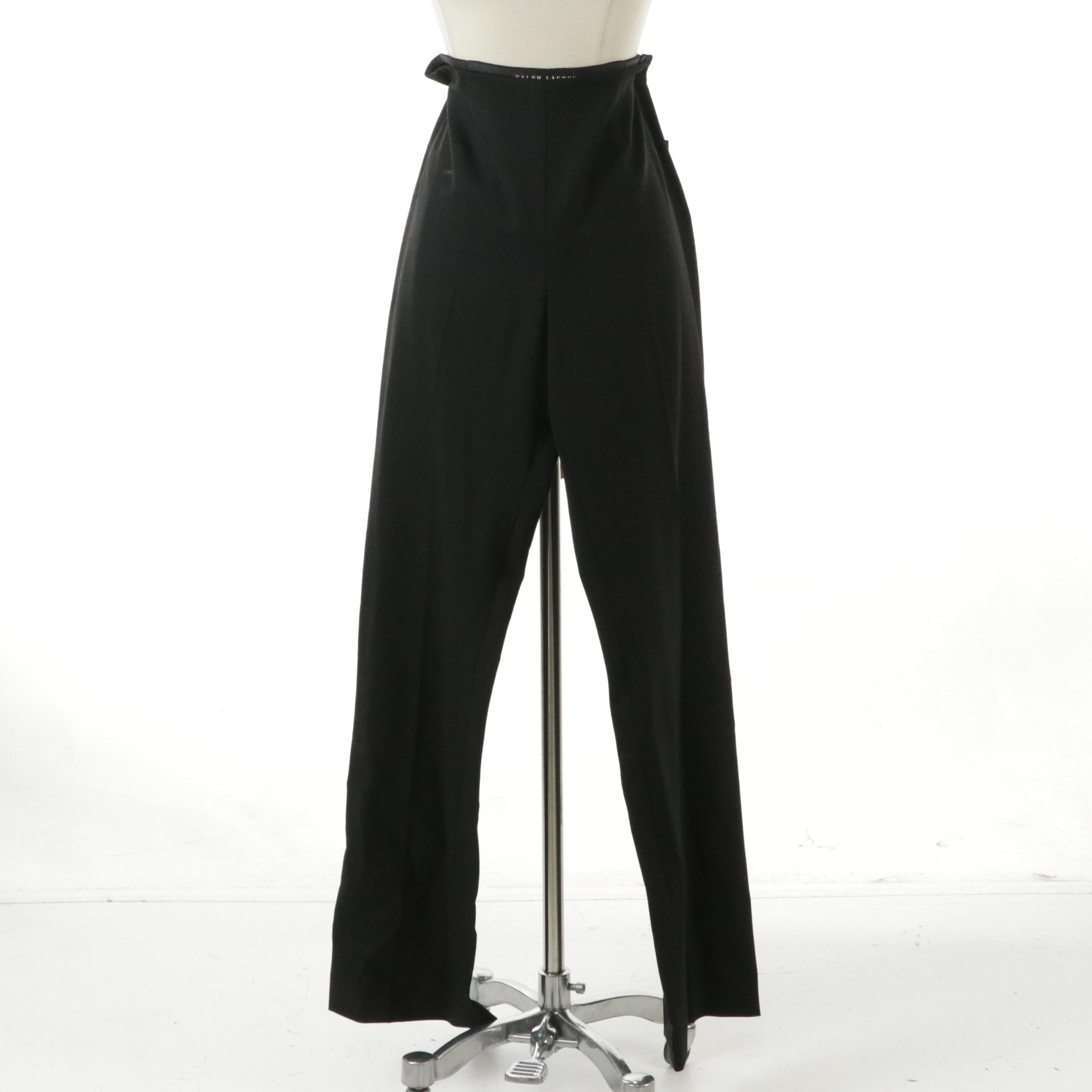 Ralph Lauren Silk Ribbed Long Cardigan and Wool Straight-Leg Trousers