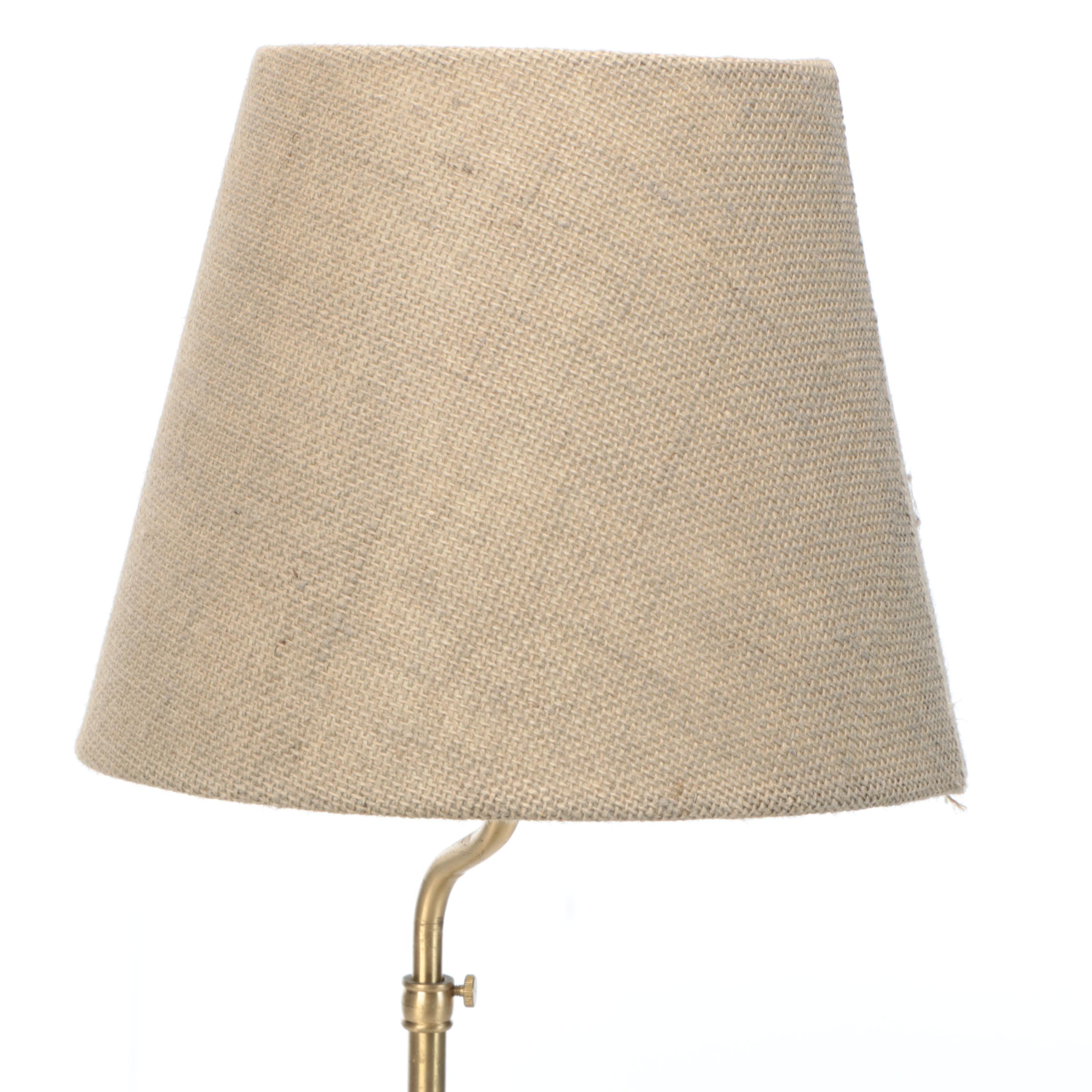 Chinese Style Bronze Elephant and Bat Platform Lamp with Burlap Shade