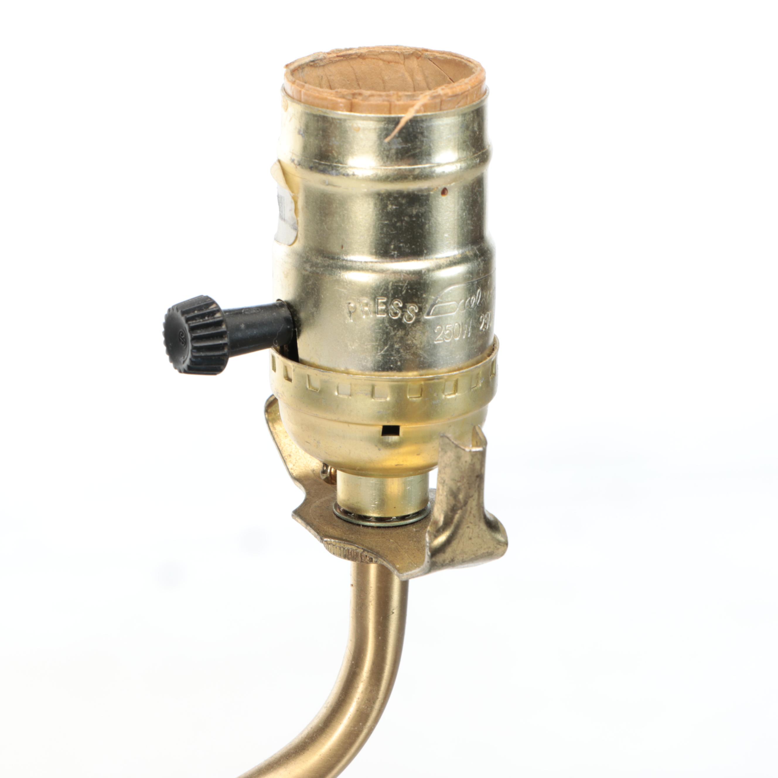 Chinese Style Bronze Elephant and Bat Platform Lamp with Burlap Shade