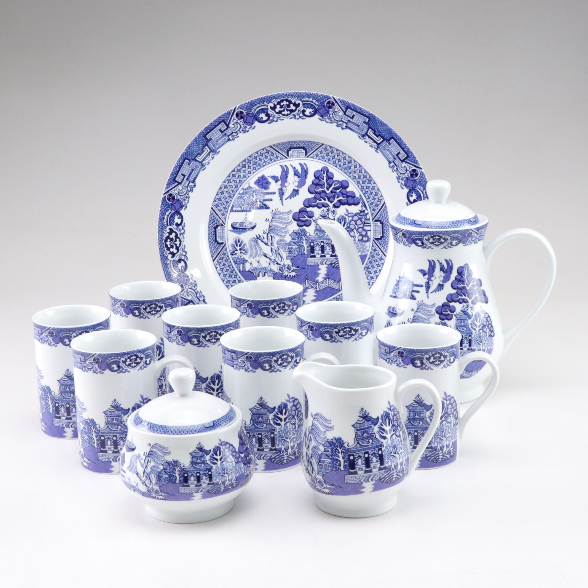 Royal Cuthbertson "Blue Willow" Coffee Set and Serveware