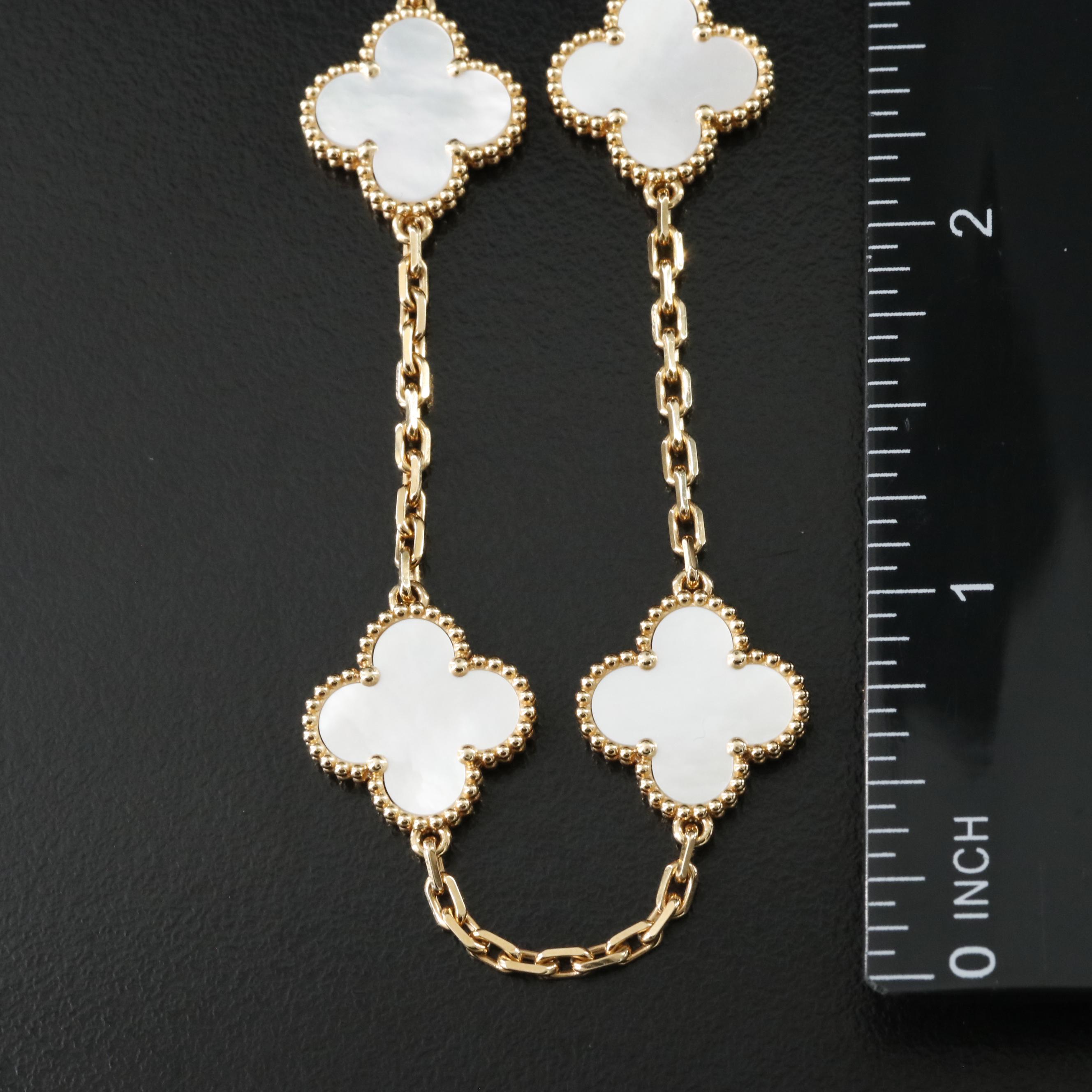 Van Cleef & Arpels Vintage Alhambra 18K Mother of Pearl Necklace 10 Motifs