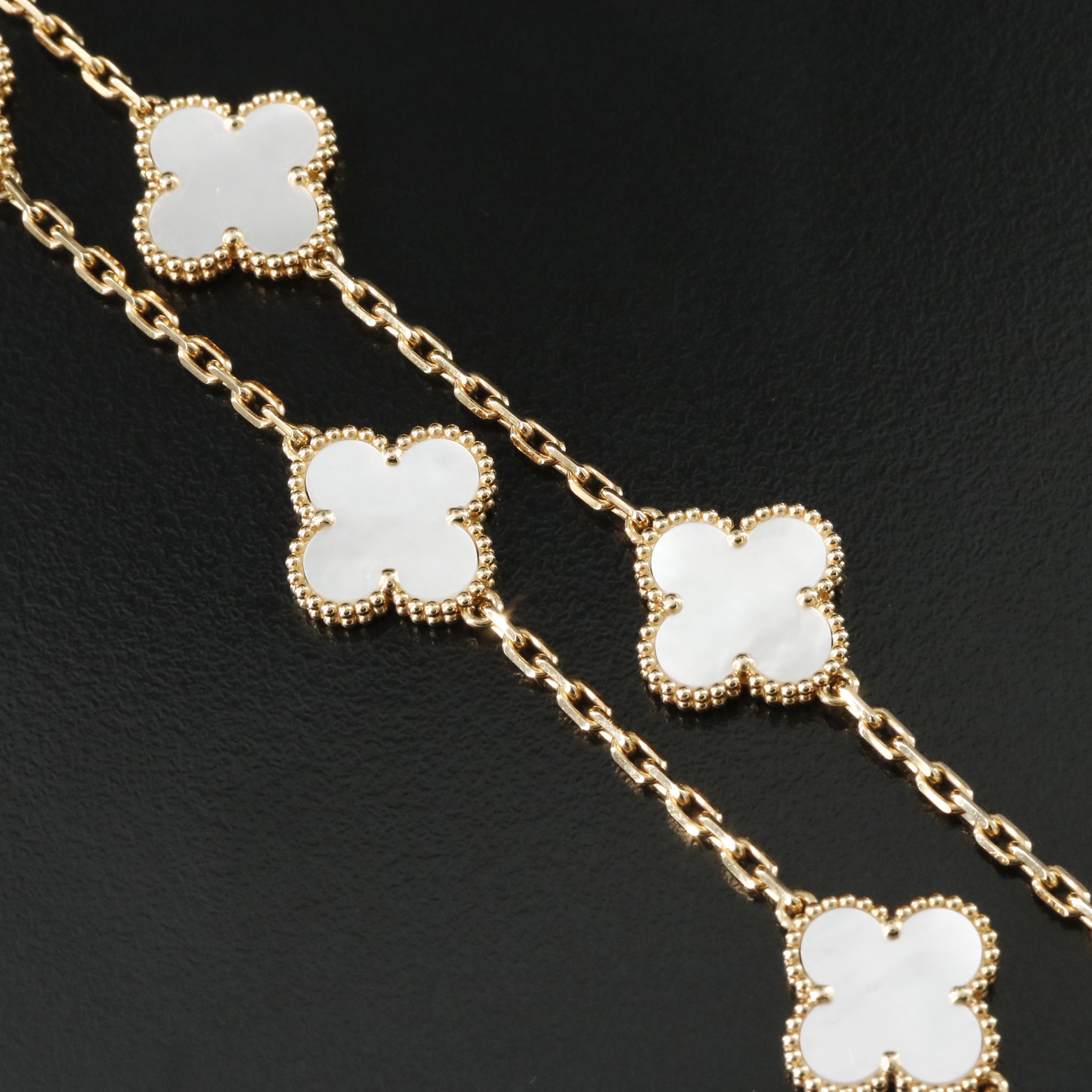 Van Cleef & Arpels Vintage Alhambra 18K Mother of Pearl Necklace 10 Motifs