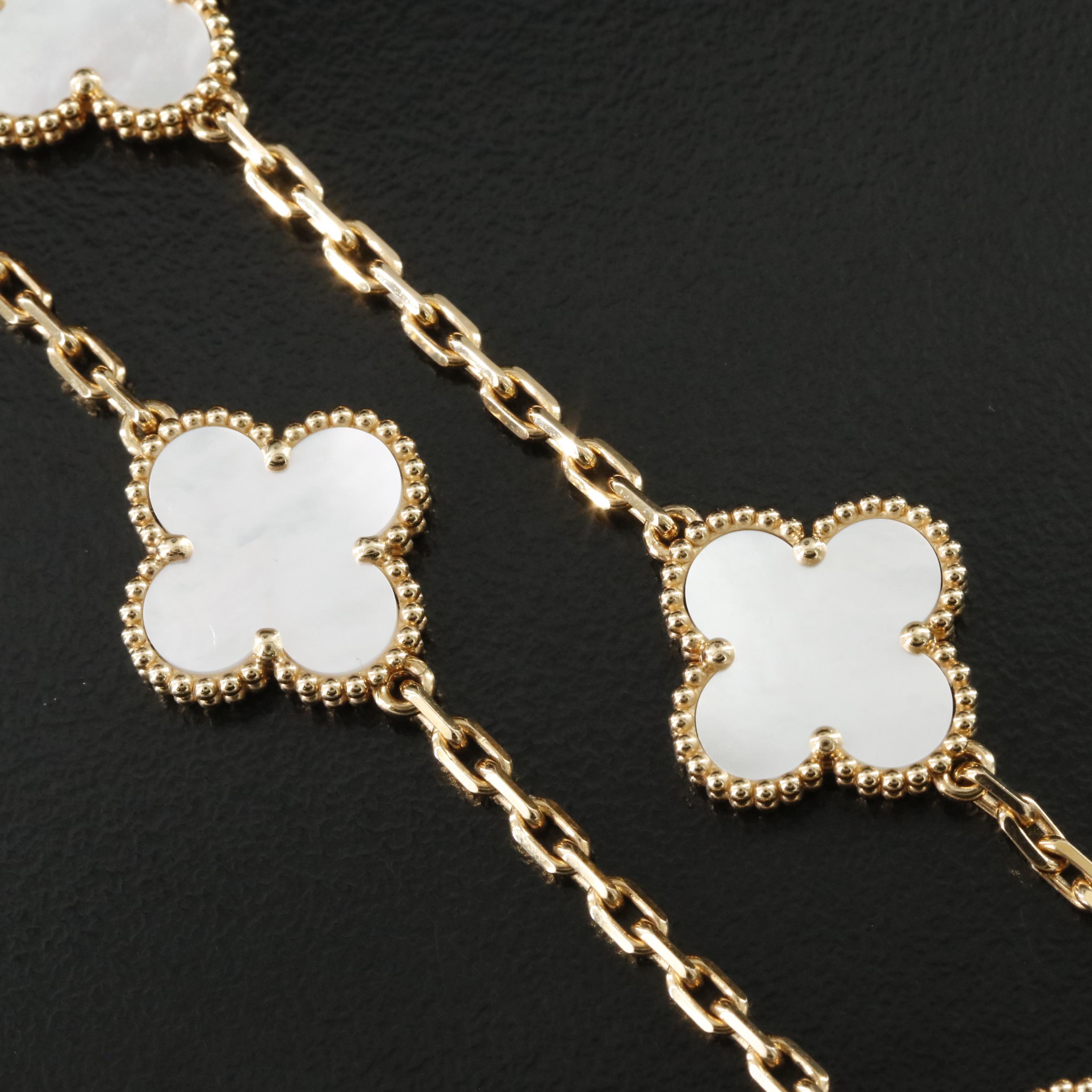 Van Cleef & Arpels Vintage Alhambra 18K Mother of Pearl Necklace 10 Motifs