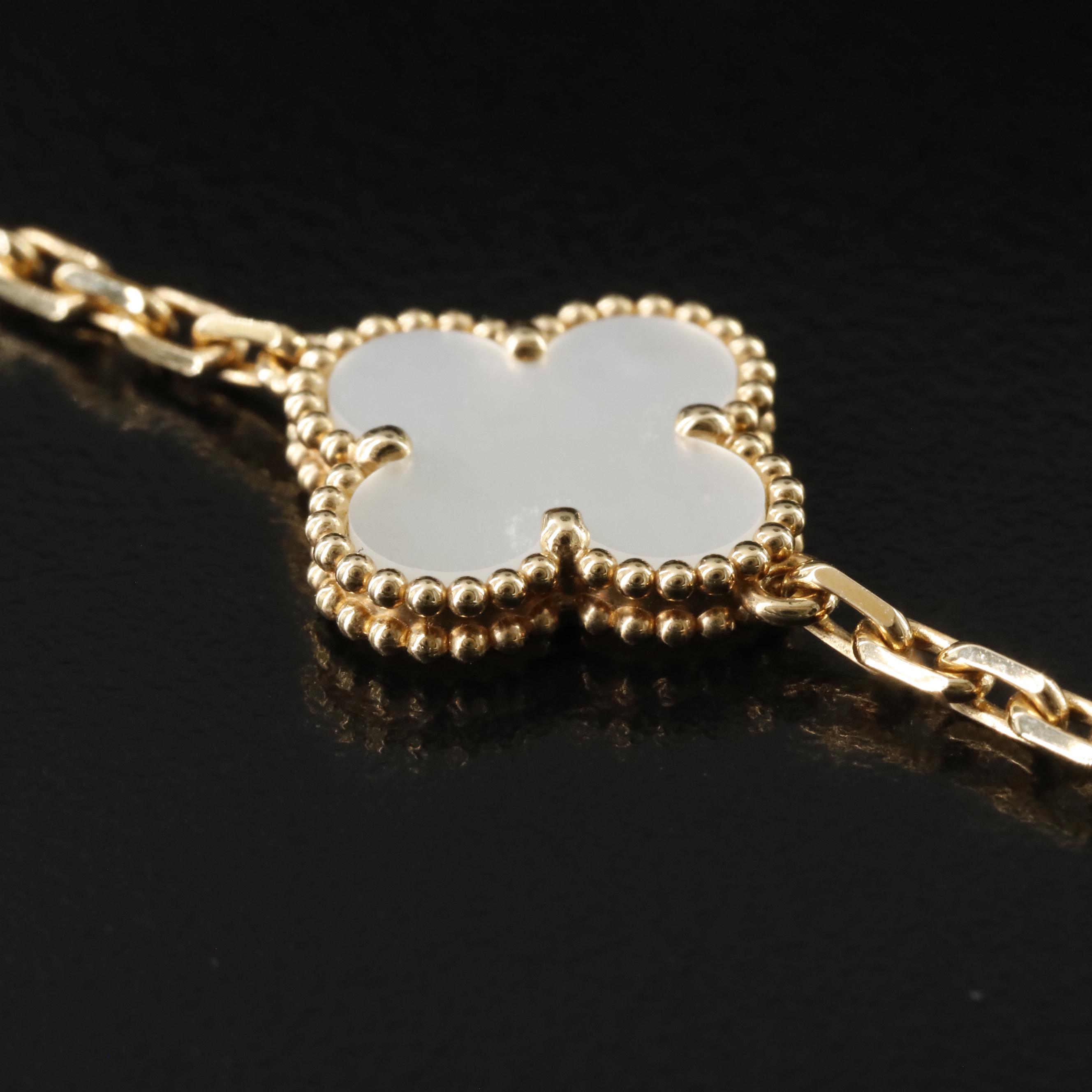 Van Cleef & Arpels Vintage Alhambra 18K Mother of Pearl Necklace 10 Motifs