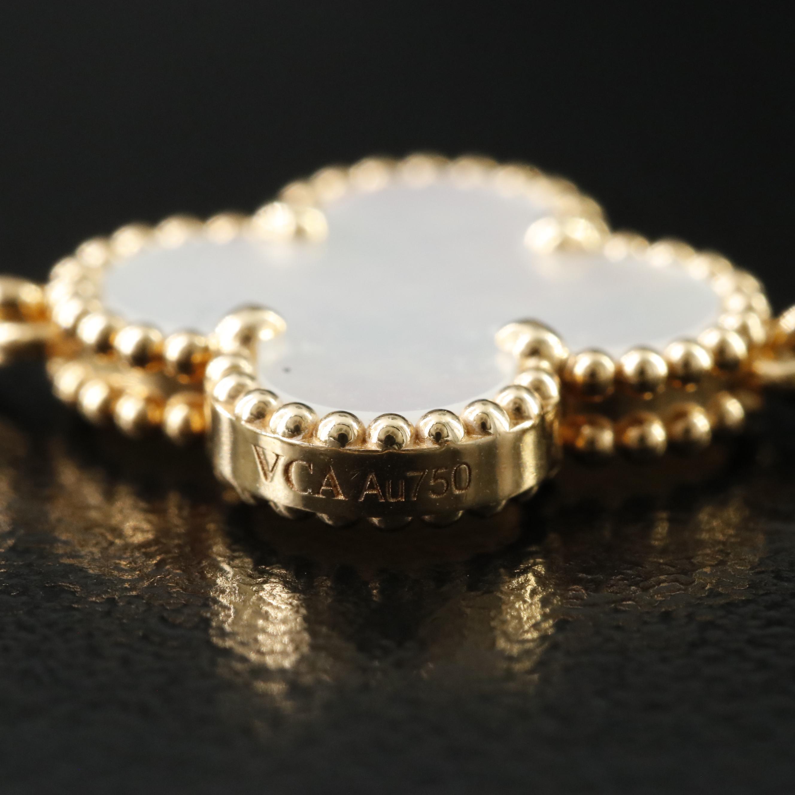 Van Cleef & Arpels Vintage Alhambra 18K Mother of Pearl Necklace 10 Motifs