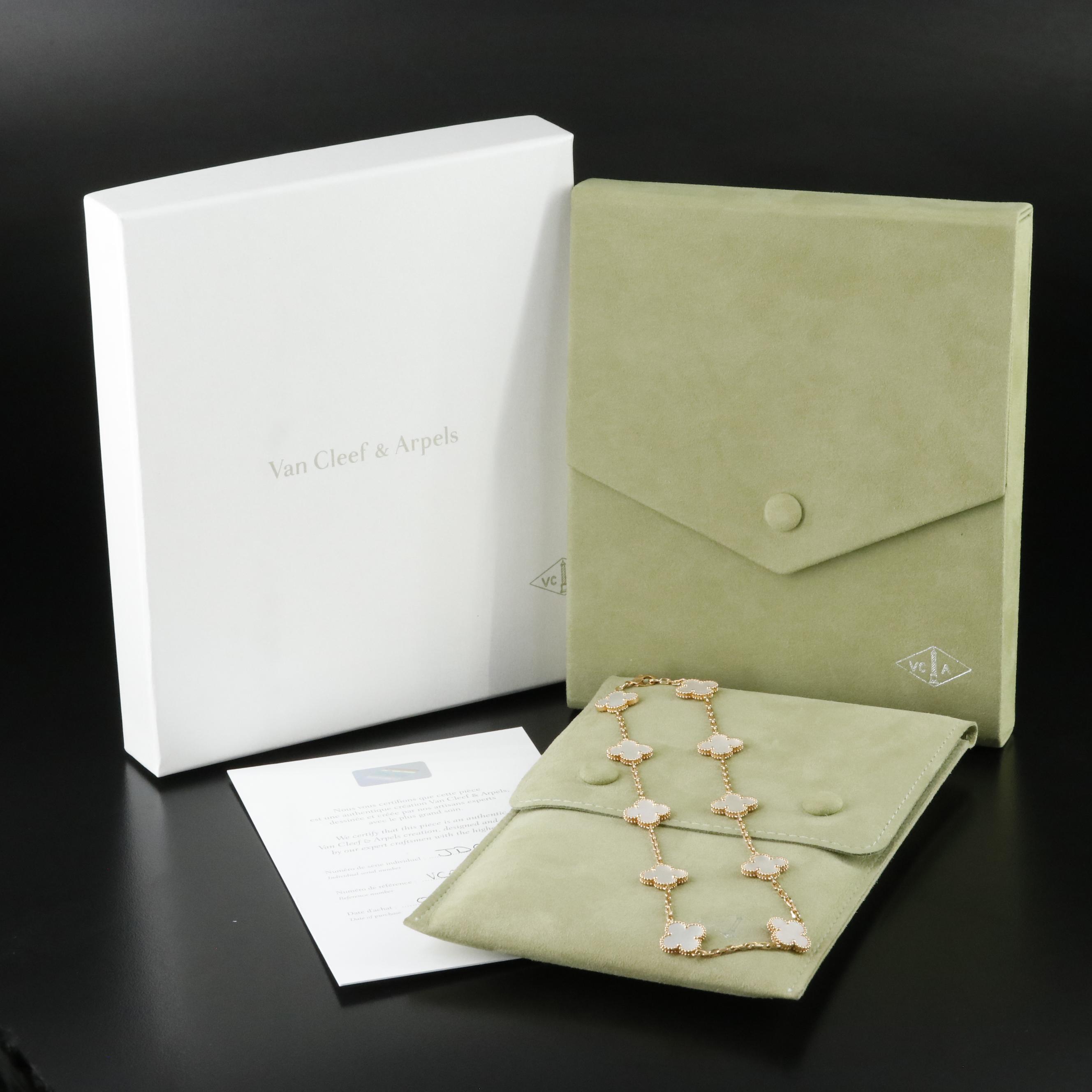 Van Cleef & Arpels Vintage Alhambra 18K Mother of Pearl Necklace 10 Motifs