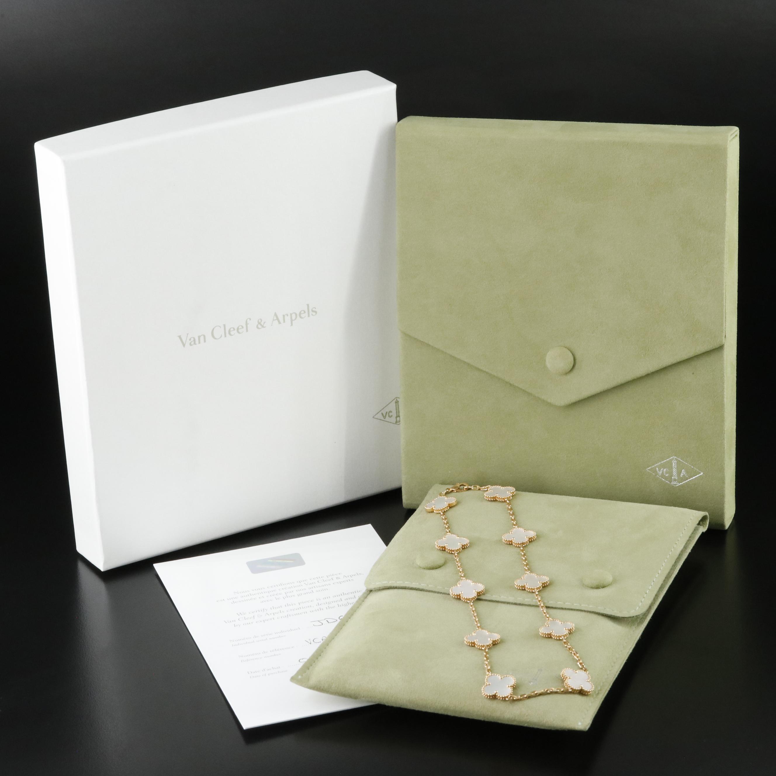 Van Cleef & Arpels Vintage Alhambra 18K Mother of Pearl Necklace 10 Motifs