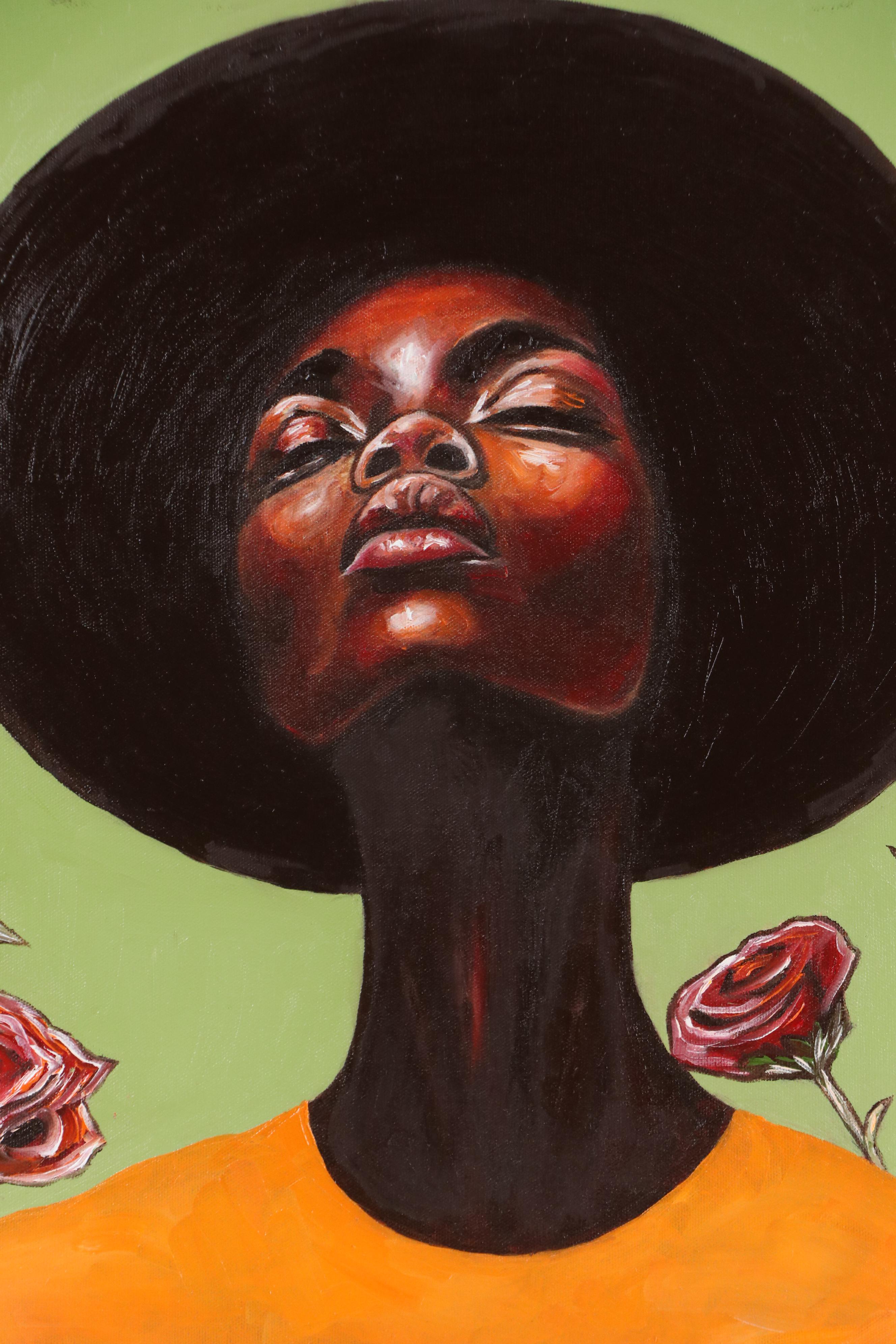 Oluwakemi Omowaire Oil Portrait of Woman Among Roses, 2025