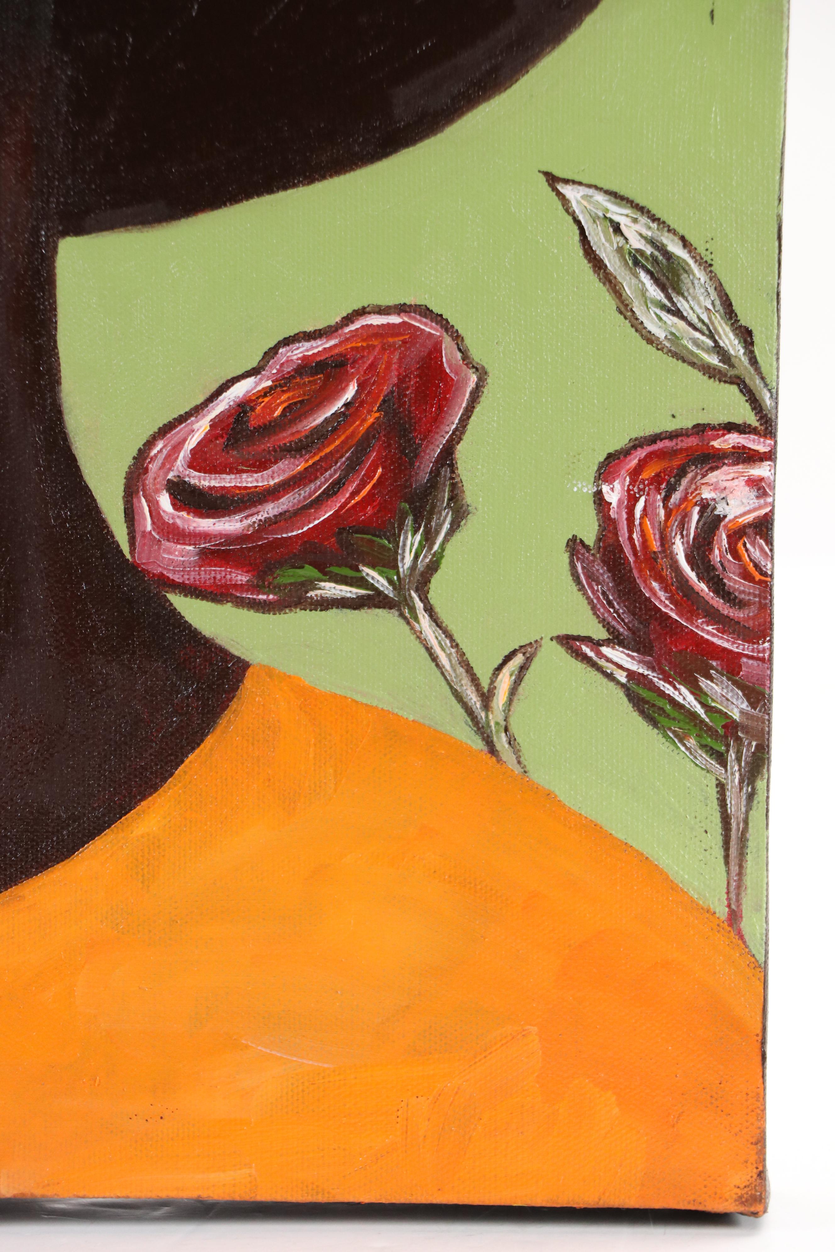 Oluwakemi Omowaire Oil Portrait of Woman Among Roses, 2025