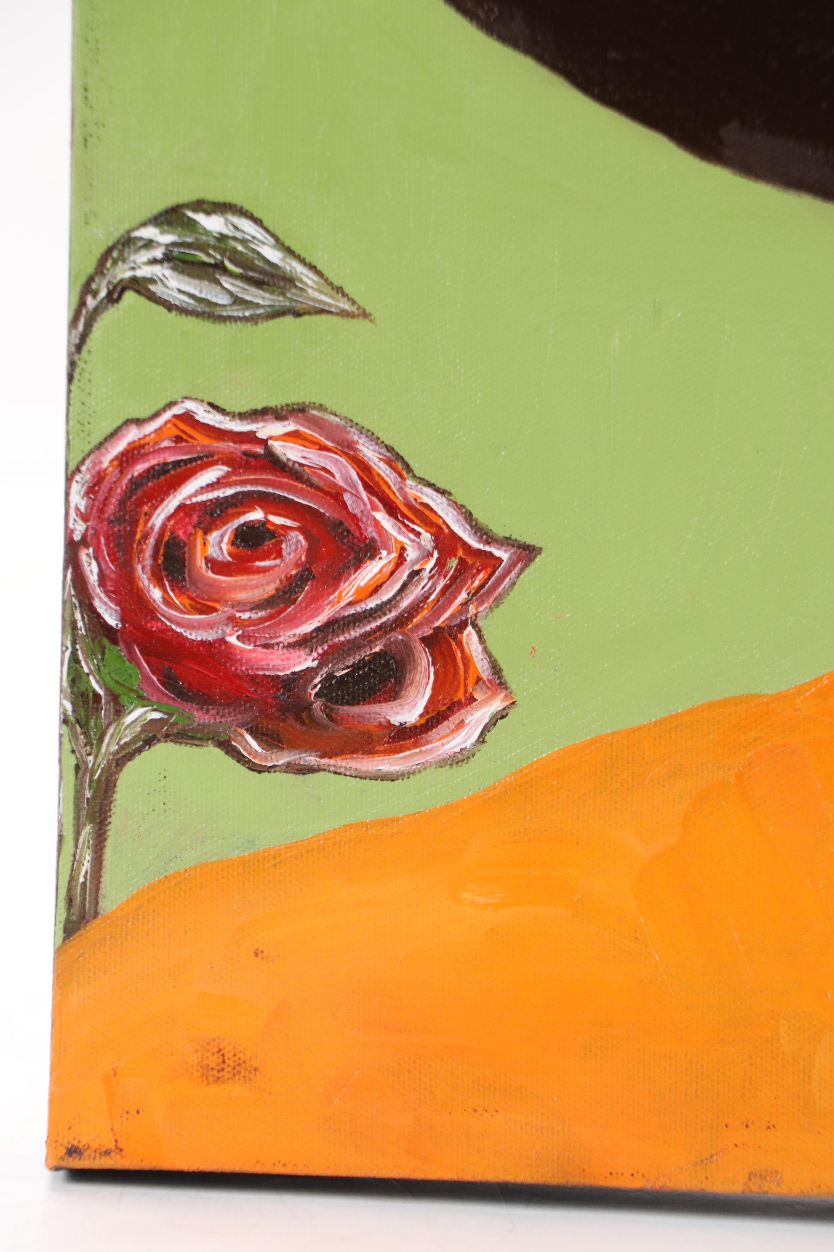 Oluwakemi Omowaire Oil Portrait of Woman Among Roses, 2025