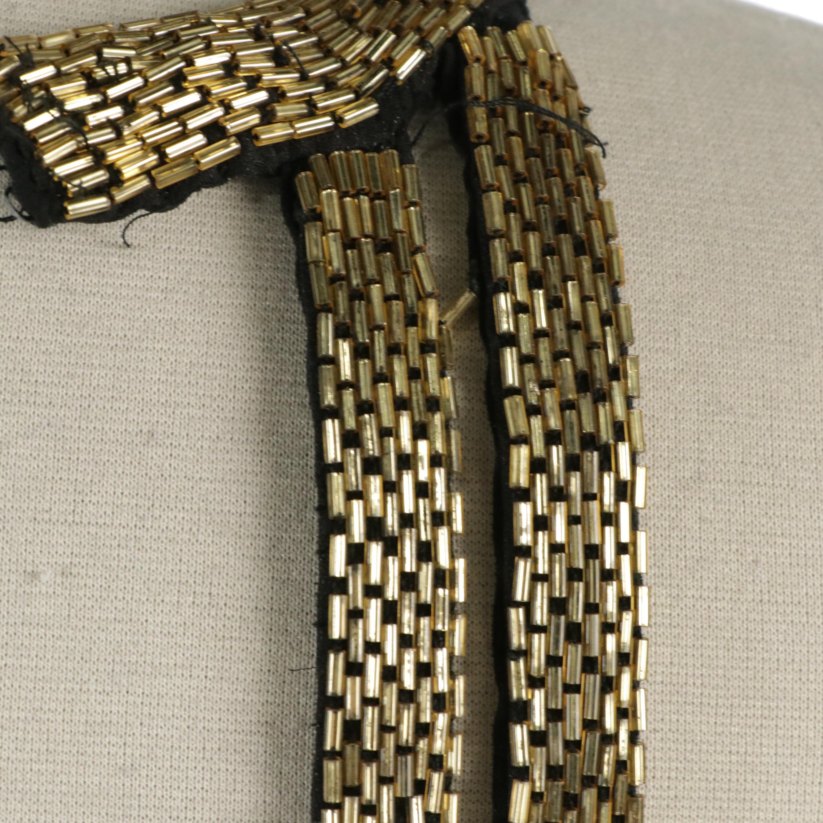 Black Tie by Oleg Cassini Leaf Motif Bead Embellished Silk Evening Dress