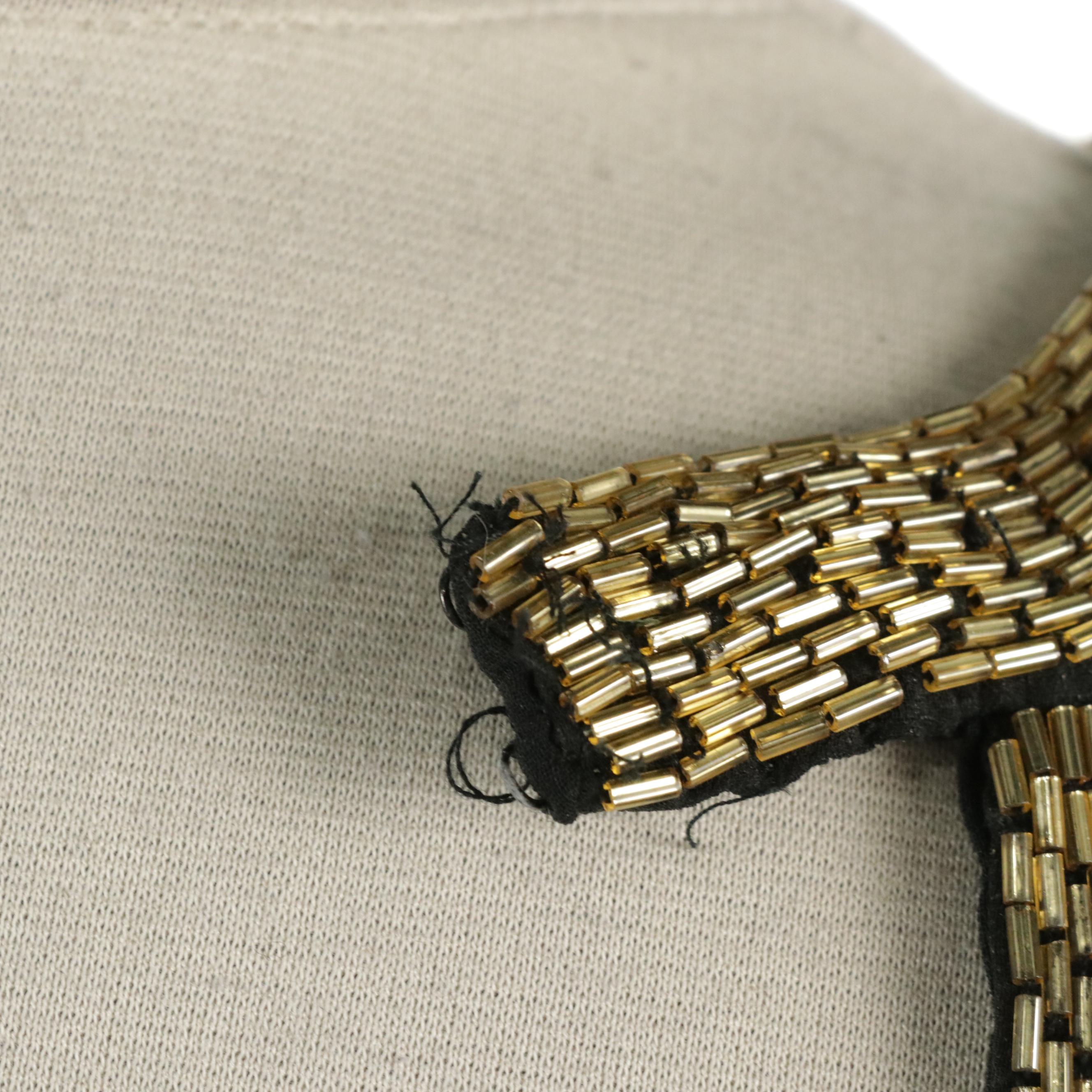 Black Tie by Oleg Cassini Leaf Motif Bead Embellished Silk Evening Dress